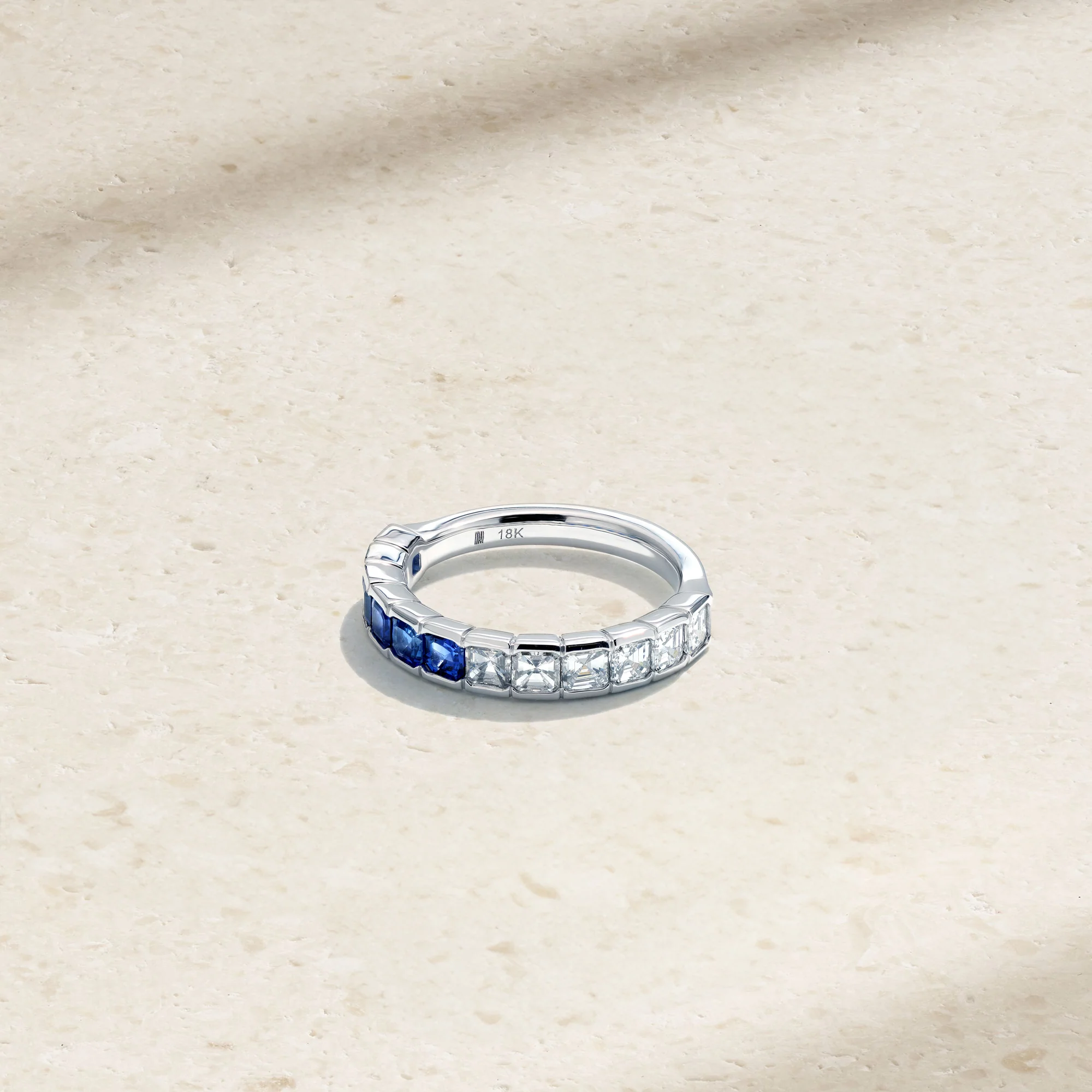 Asscher Cut Half and Half Sapphire and Diamond Band - Image 3