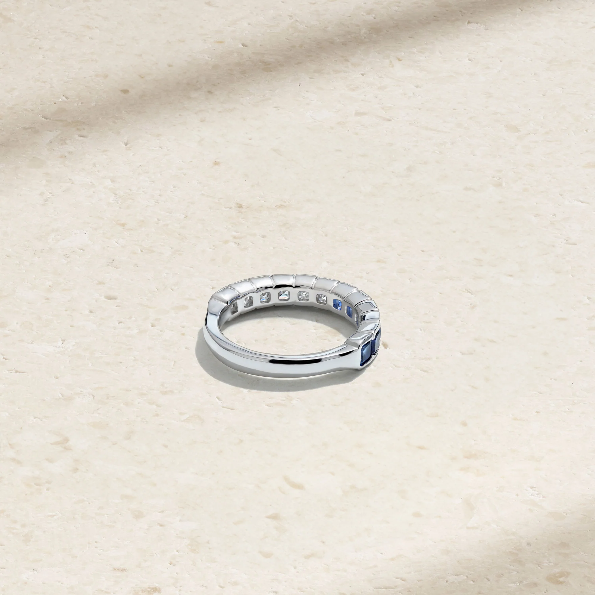 Asscher Cut Half and Half Sapphire and Diamond Band - Image 4