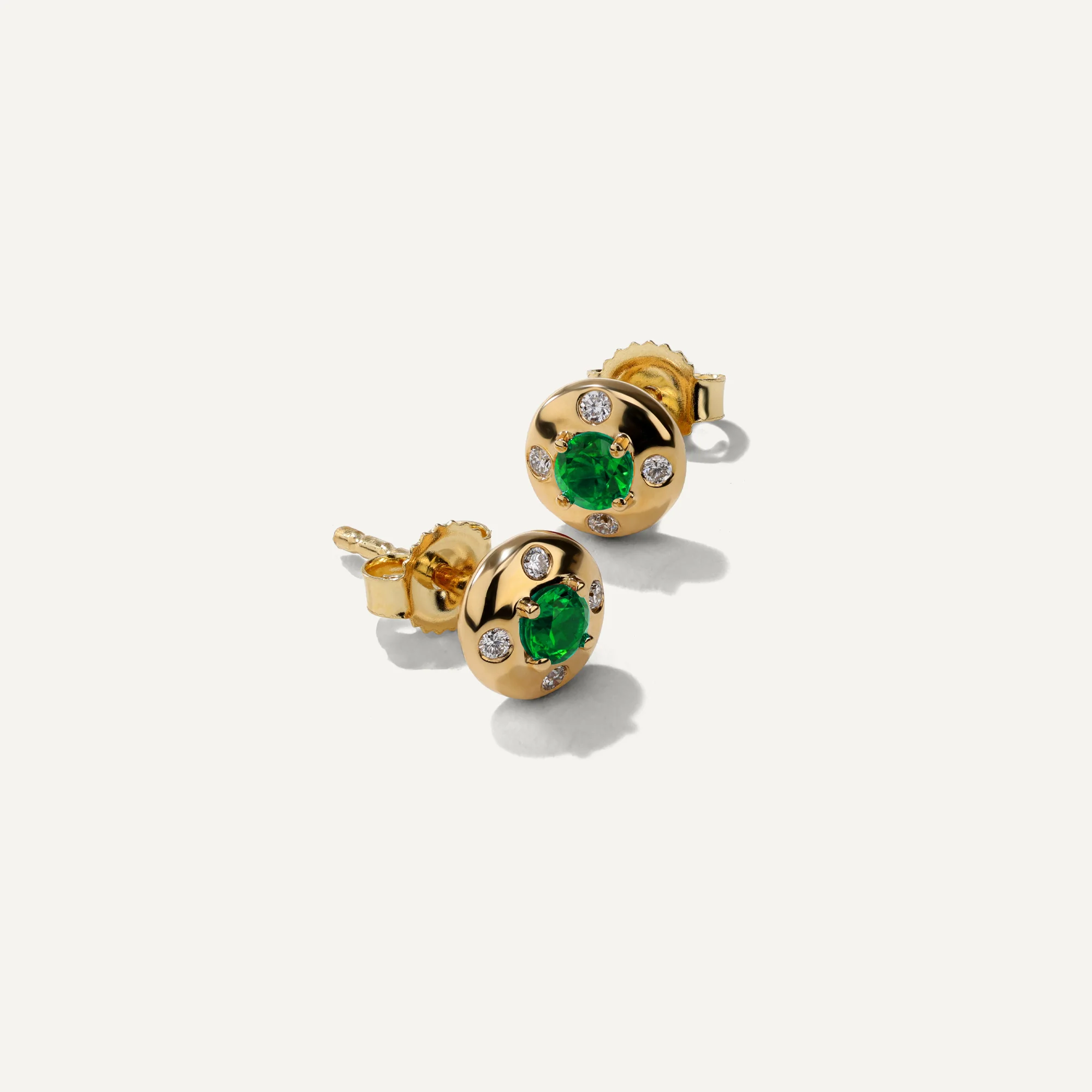 Aurum Petite Round Emerald Stud Earrings - Image 2