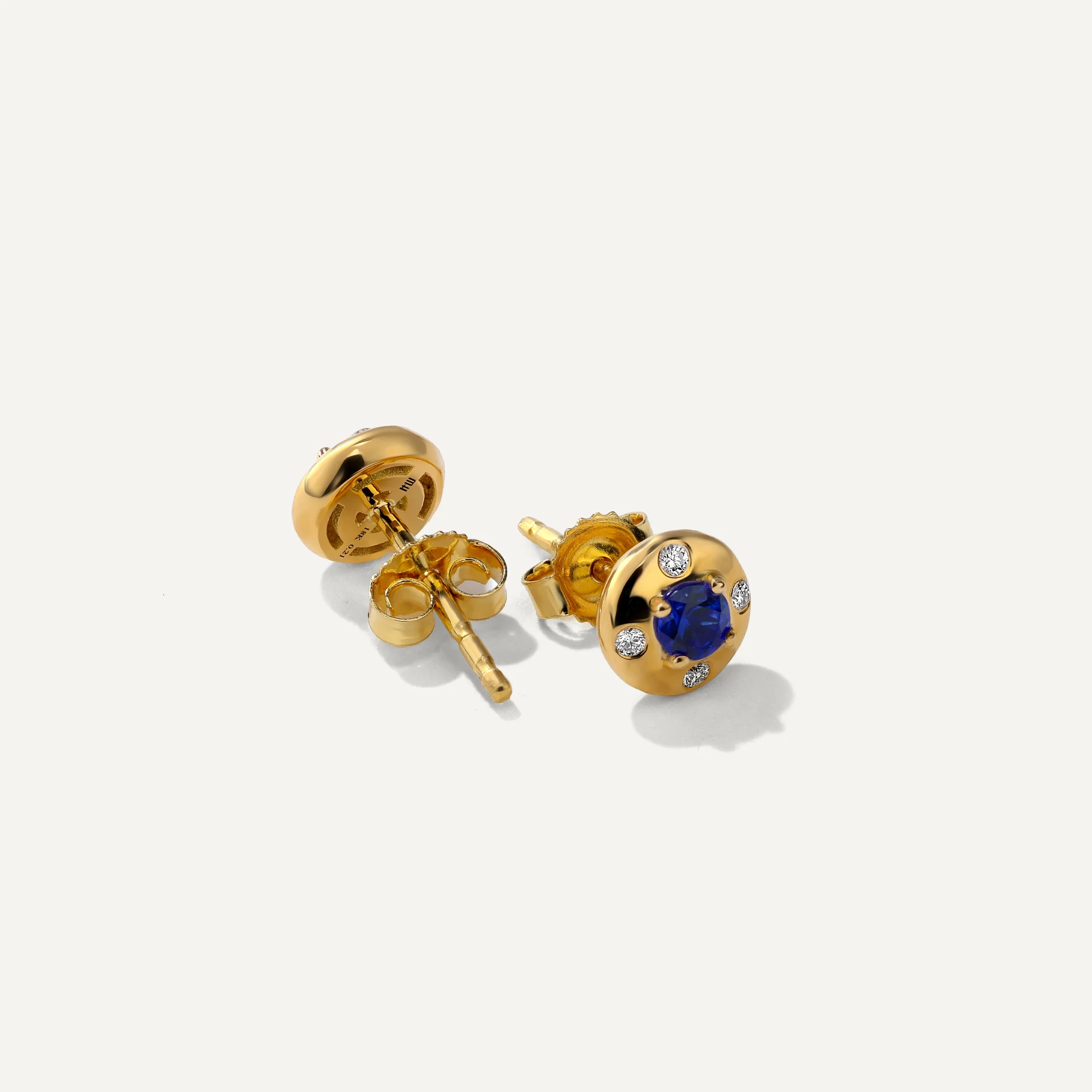 Aurum Petite Round Sapphire Stud Earrings - Image 2