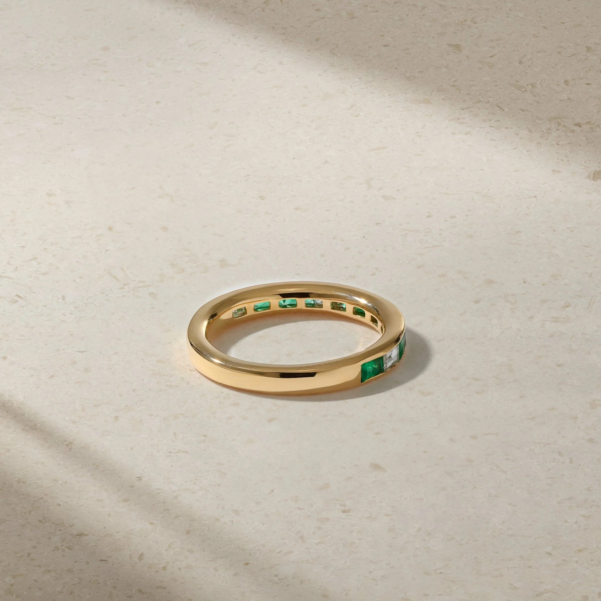 Baguette Emerald and Diamond Thread Ring - Image 3