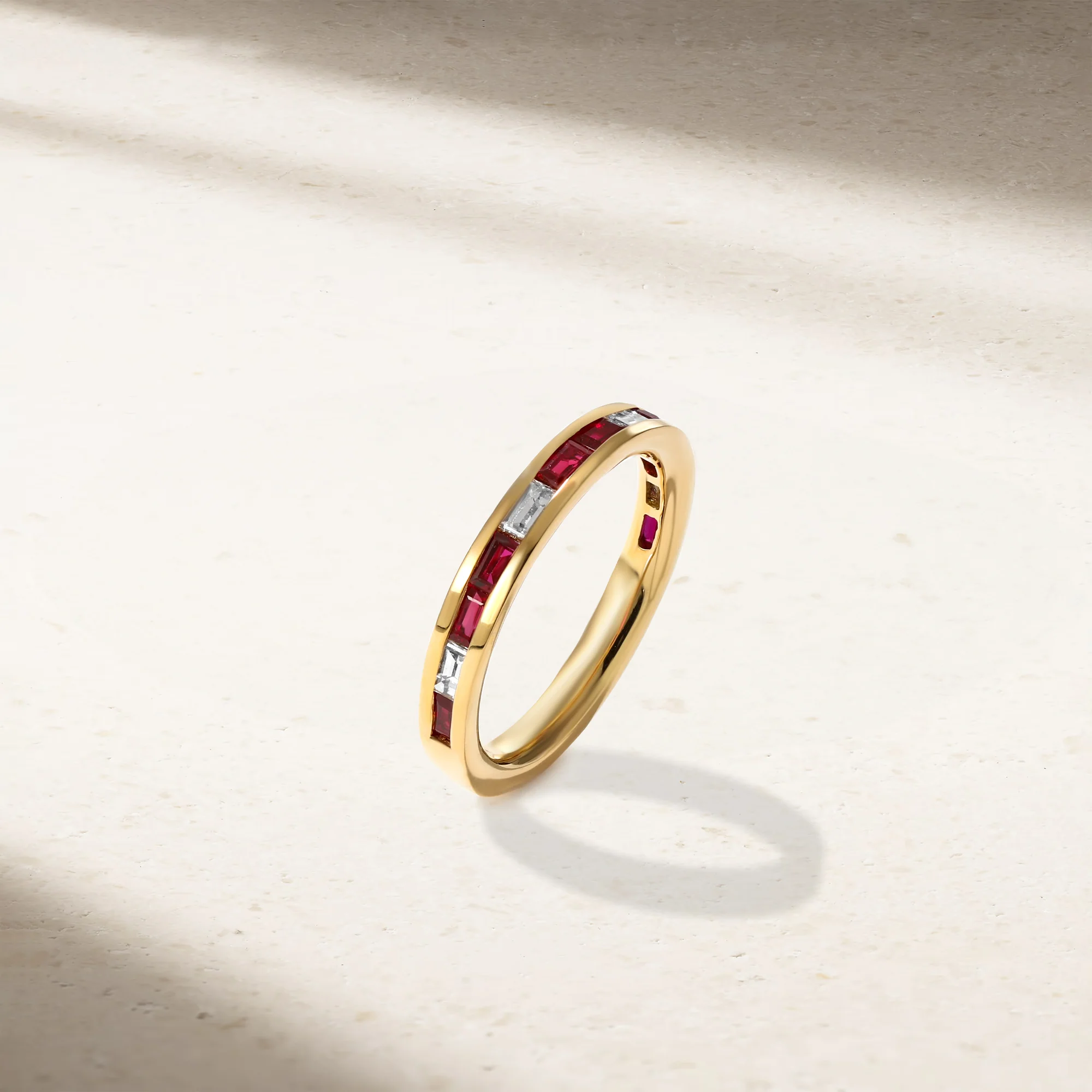 Baguette Ruby and Diamond Thread Ring - Image 3