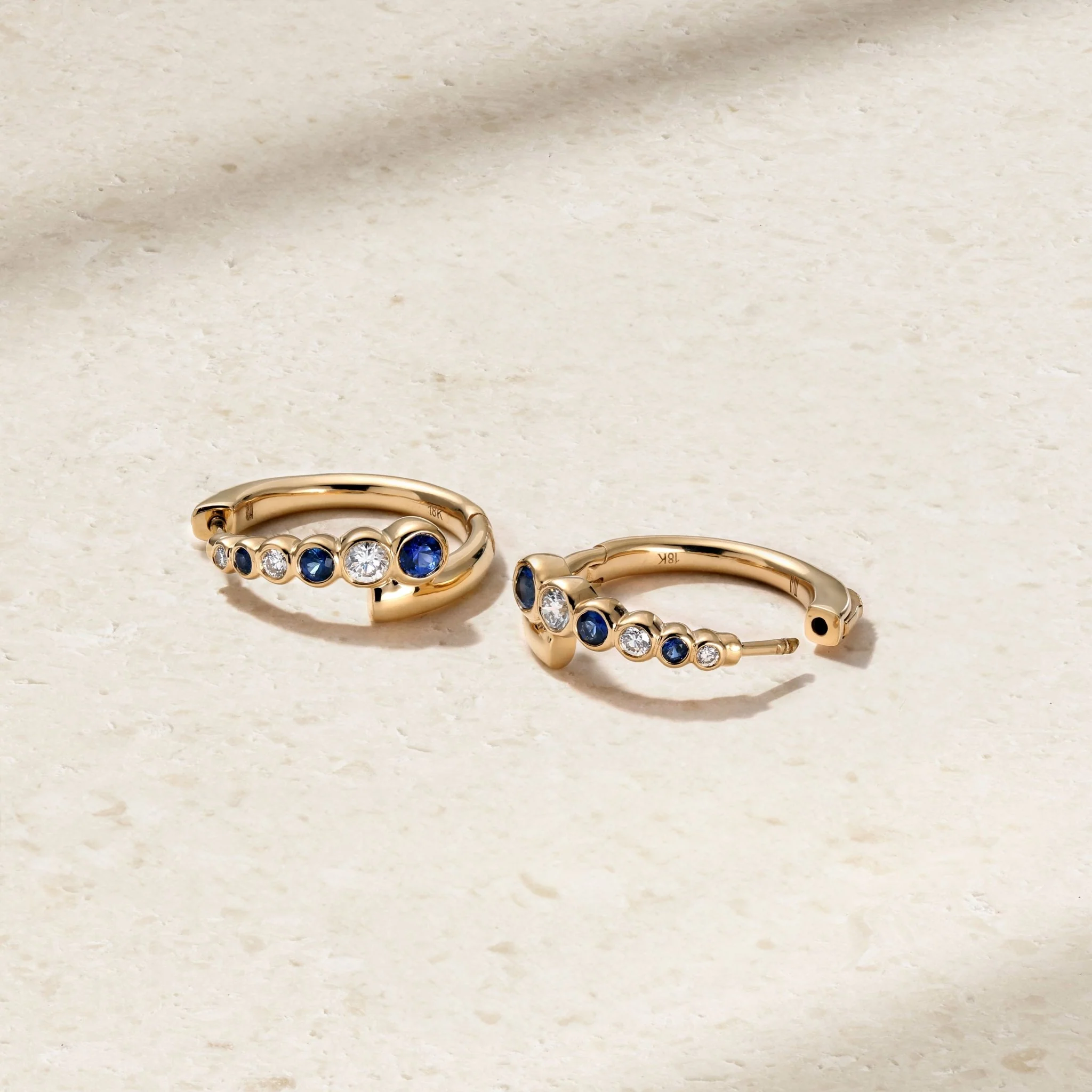 Bubbly Coil Sapphire and Diamond Huggie Earrings - Image 3