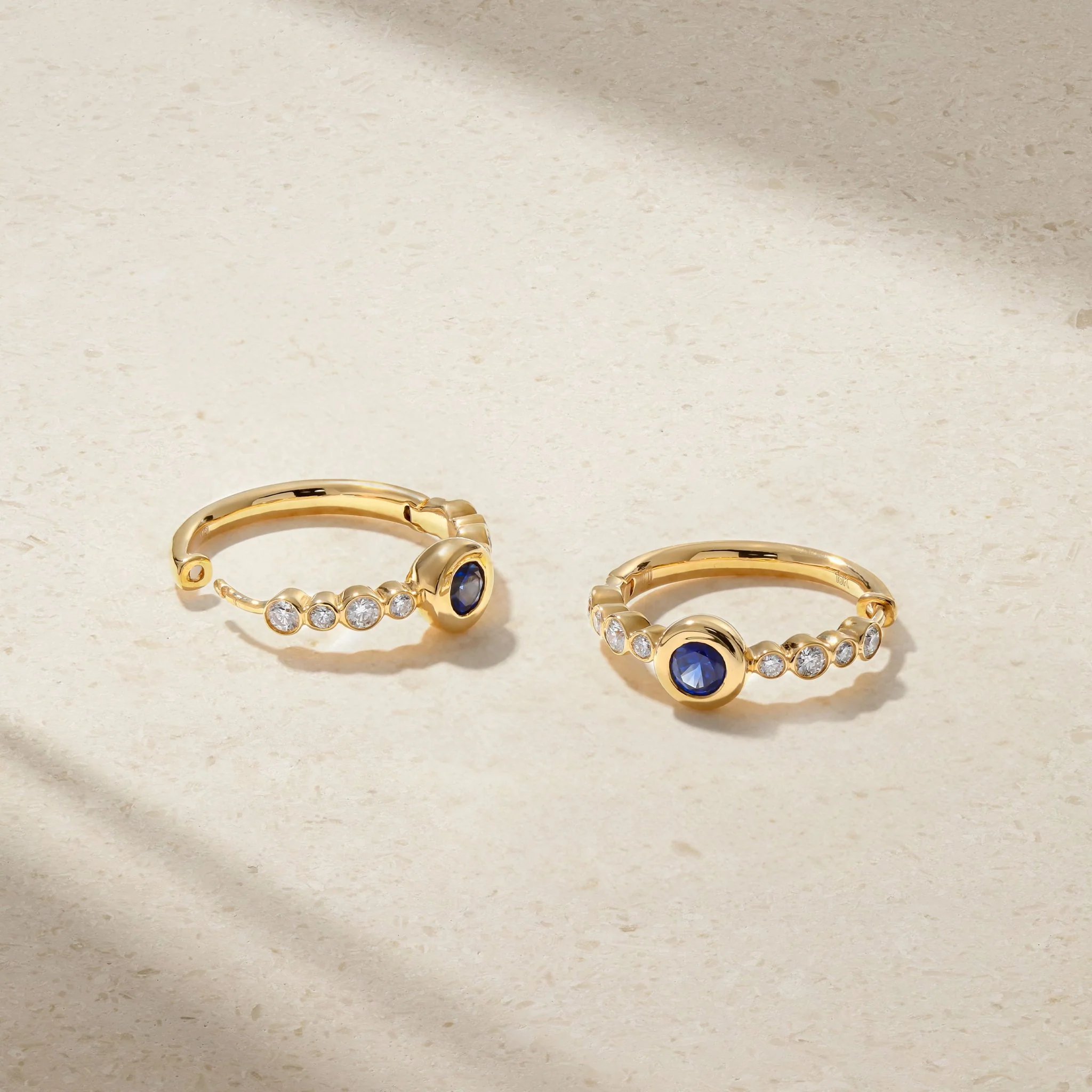Bubbly Crescendo Sapphire and Diamond Mini Hoop Earrings - Image 3