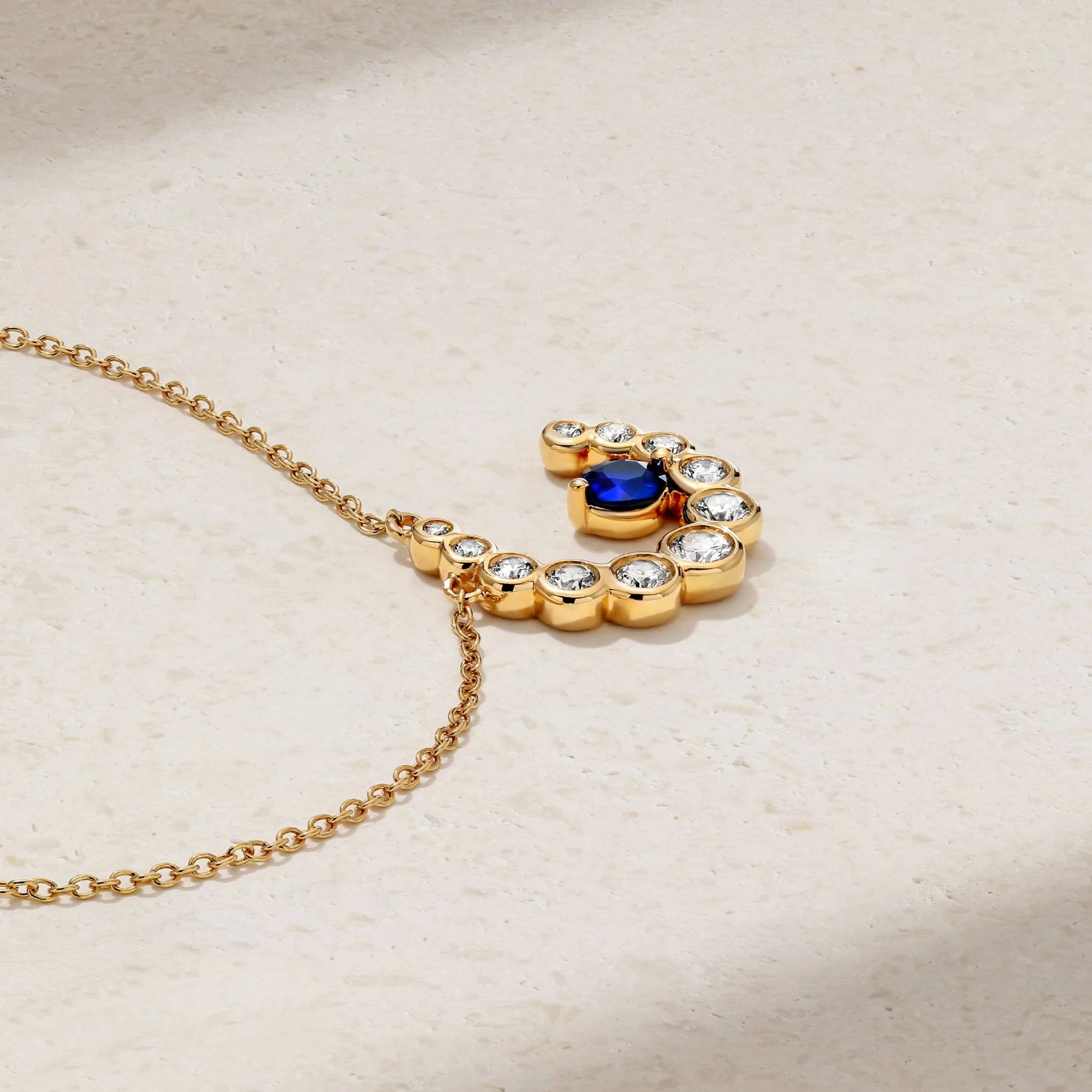 Bubbly Crescent Moon Sapphire and Diamond Necklace - Image 3
