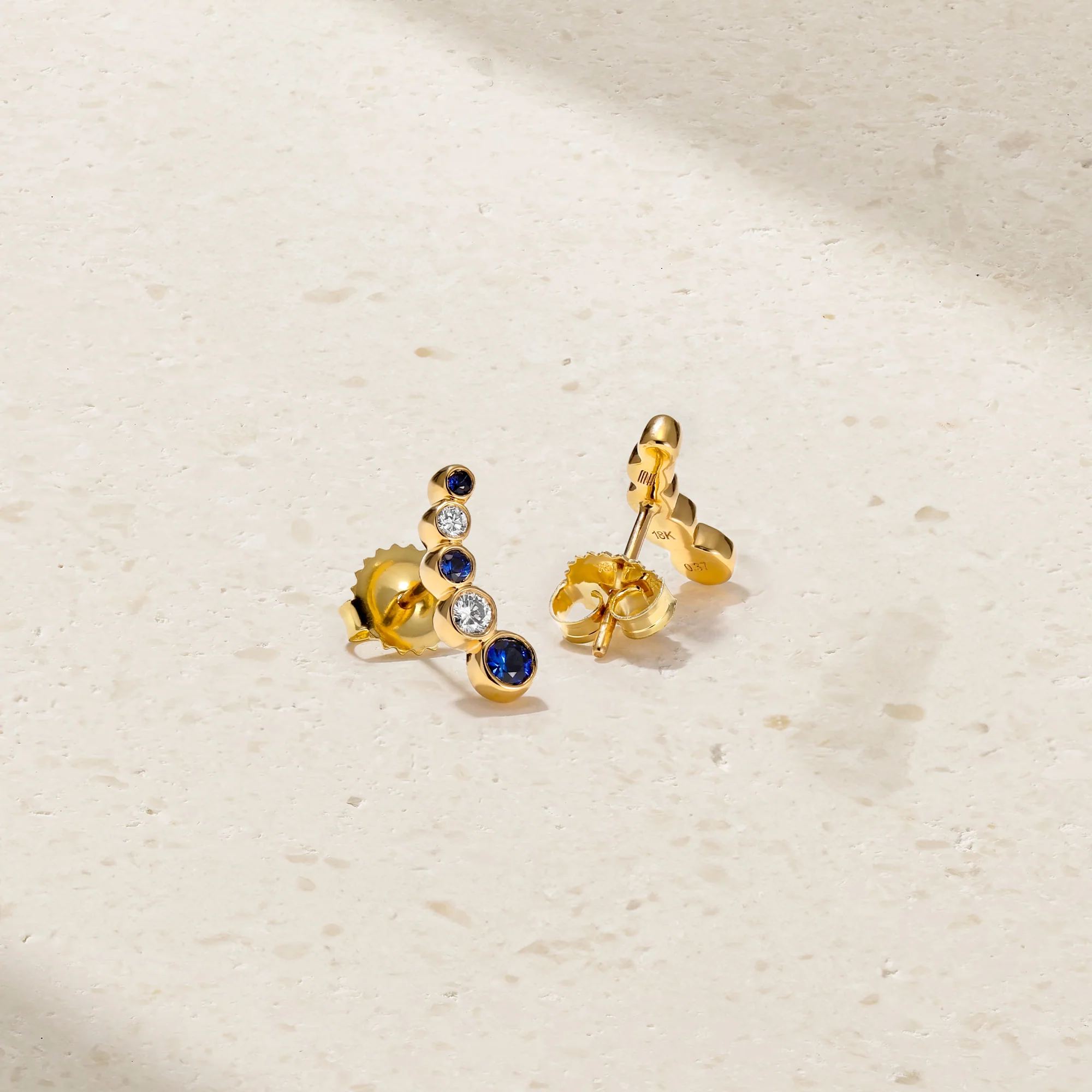 Bubbly Curved Sapphire and Diamond Stud Earrings - Image 3