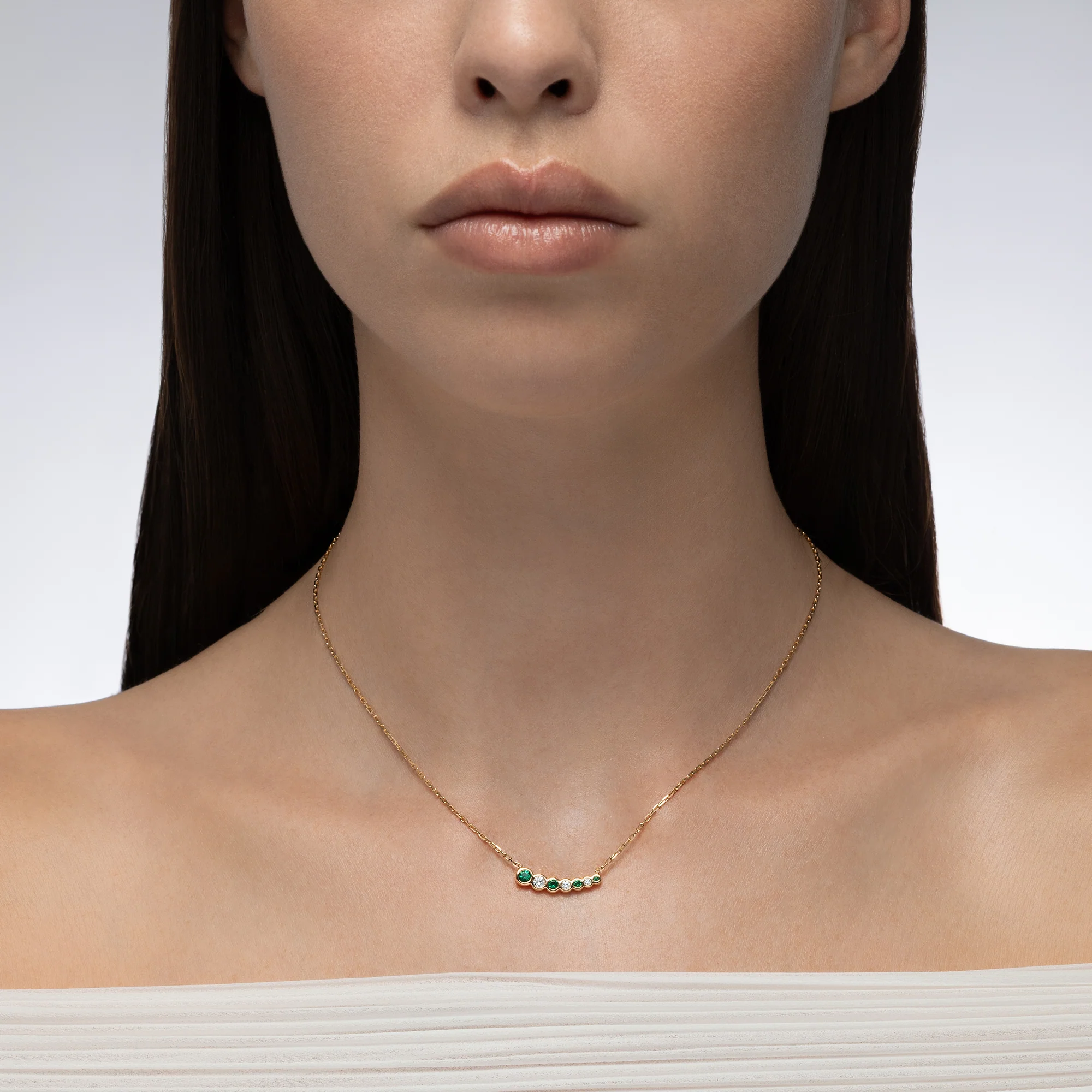 Bubbly Curved Emerald and Diamond Necklace - Image 2