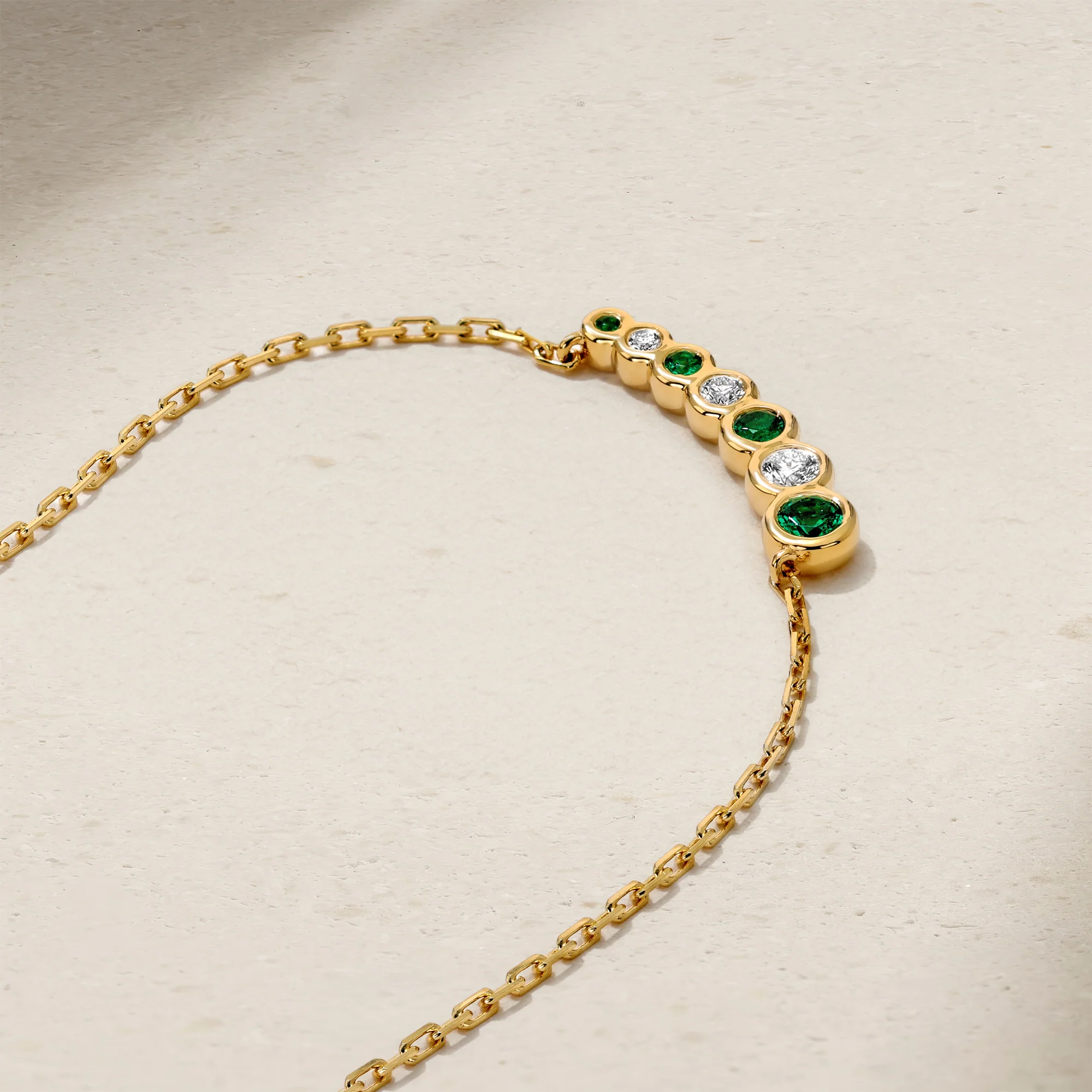 Bubbly Curved Emerald and Diamond Necklace - Image 3