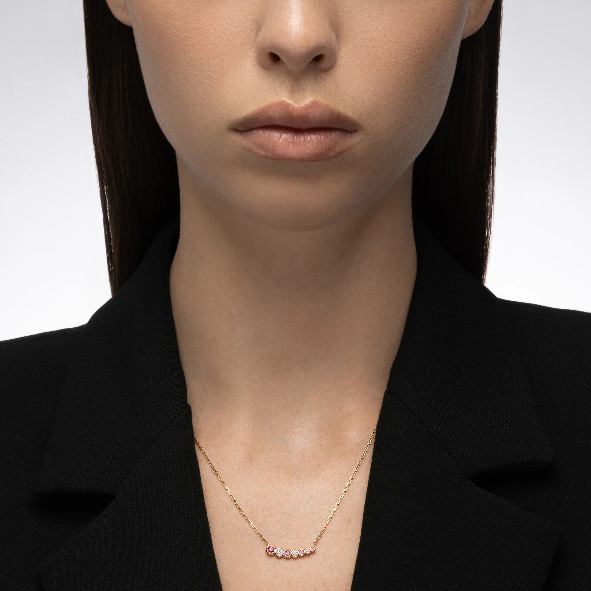 Bubbly Curved Ruby and Diamond Necklace - Image 2