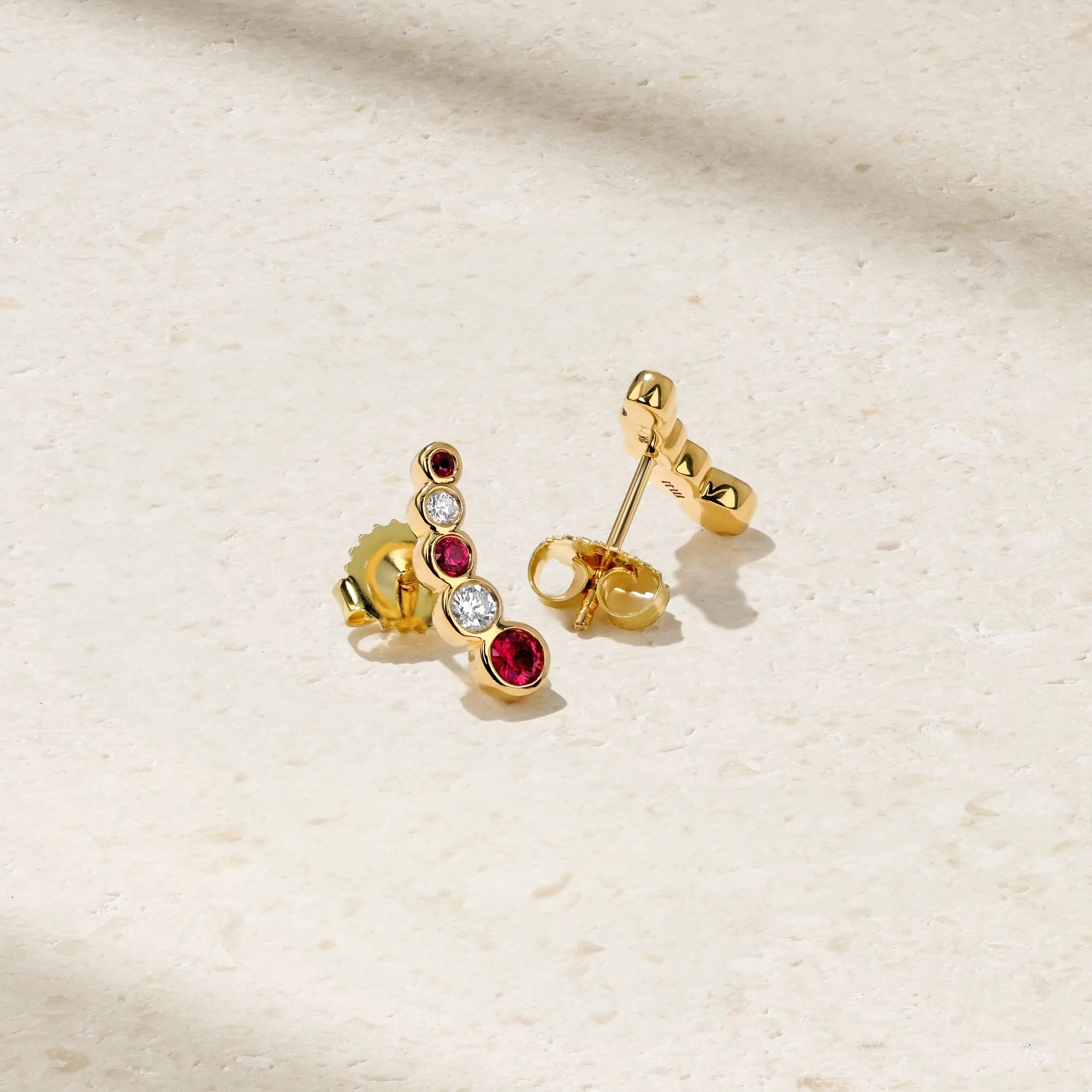 Bubbly Curved Ruby and Diamond Stud Earrings - Image 3