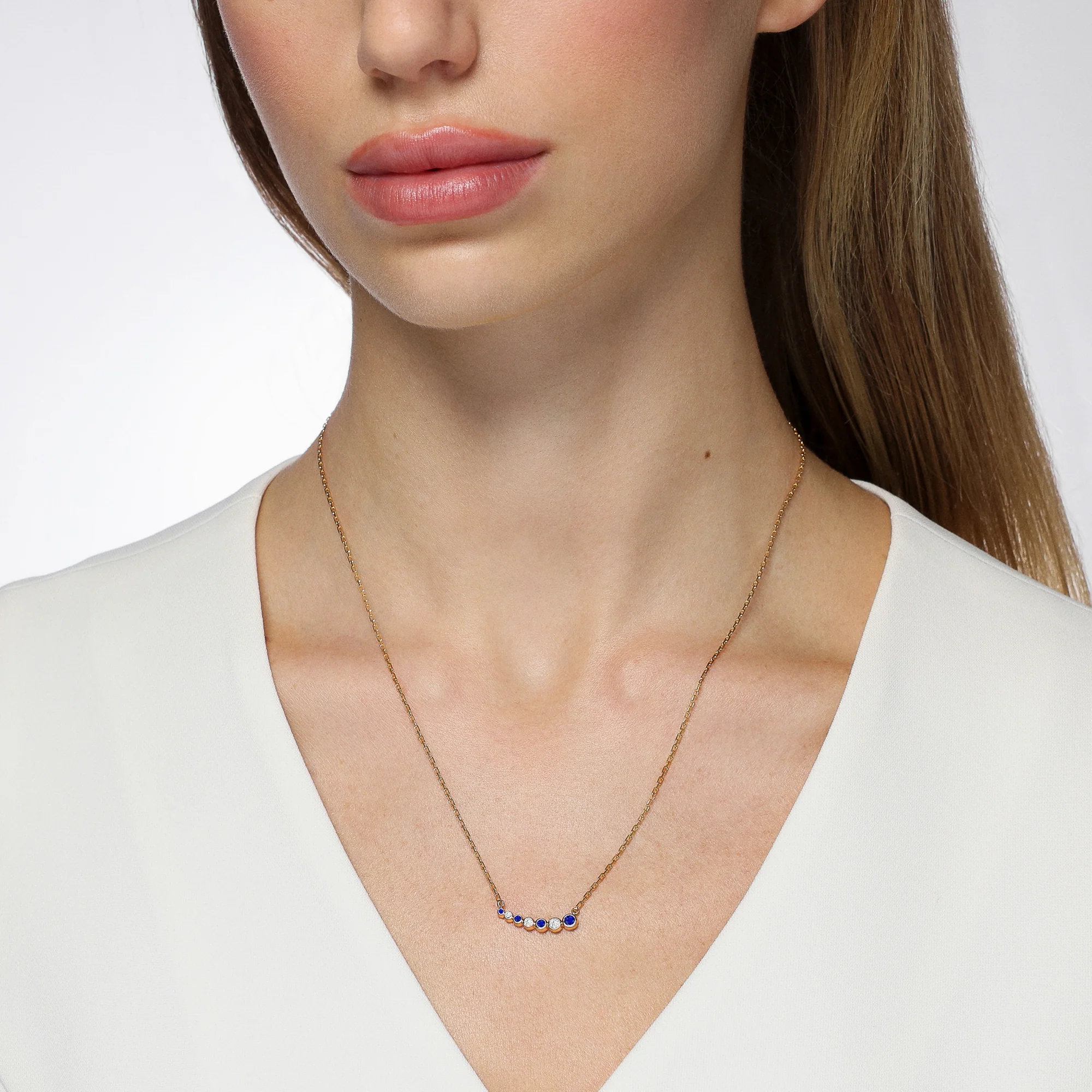 Bubbly Curved Sapphire and Diamond Necklace - Image 2