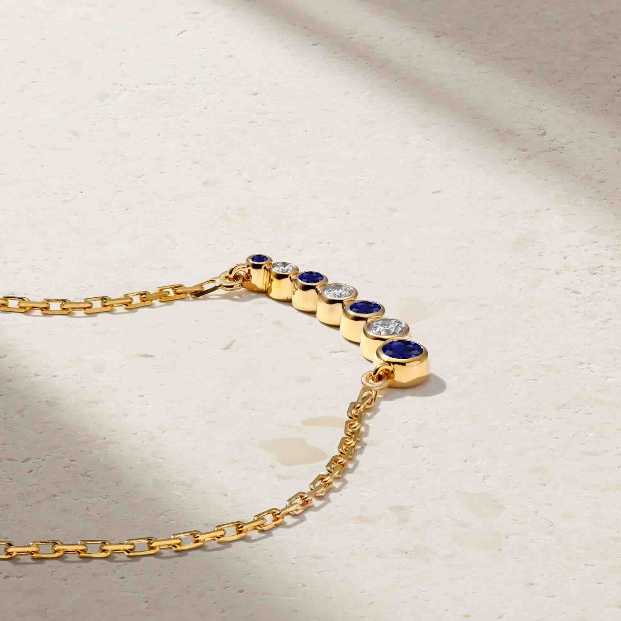 Bubbly Curved Sapphire and Diamond Necklace - Image 3