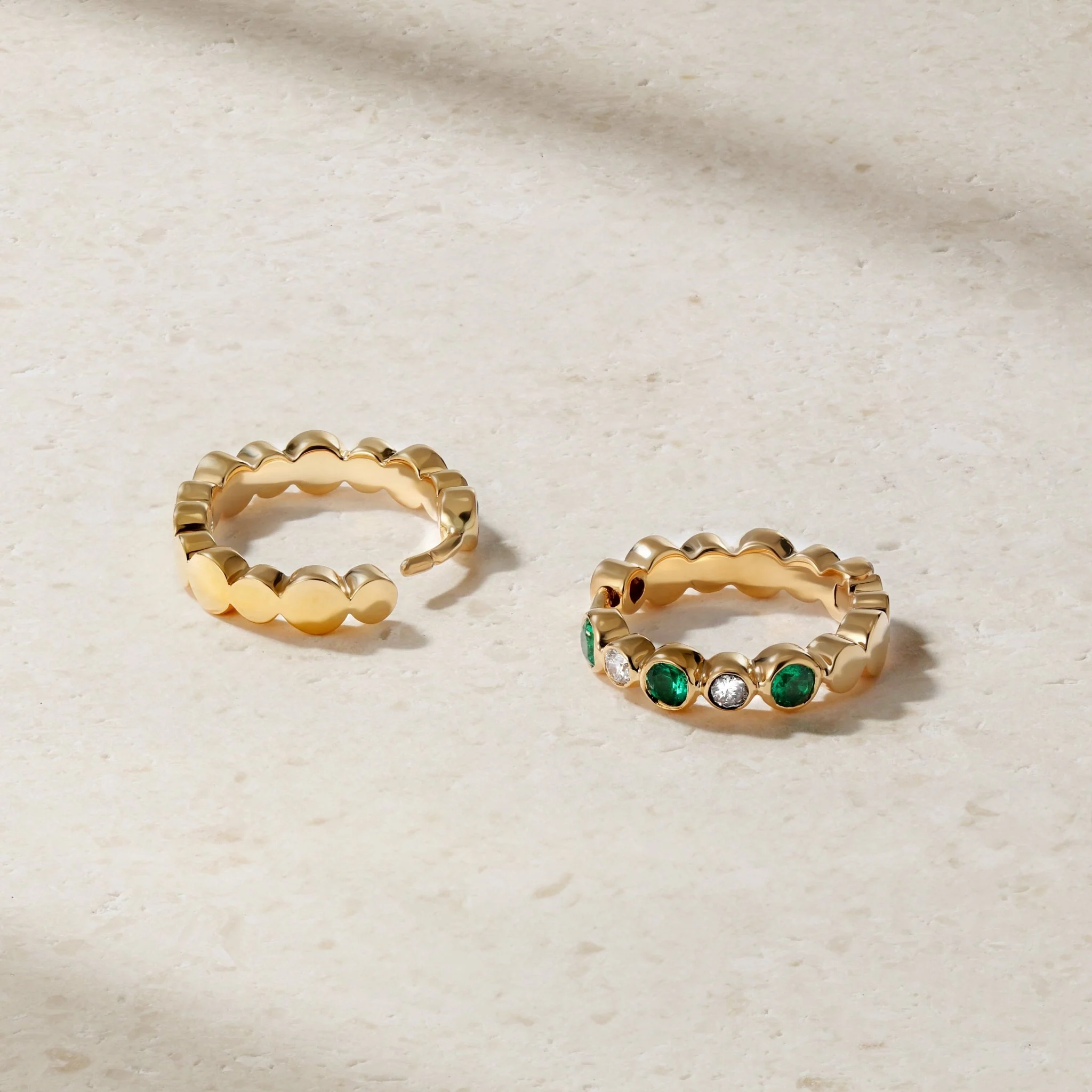 Bubbly Emerald and Diamond Mini Hoop Earrings - Image 3