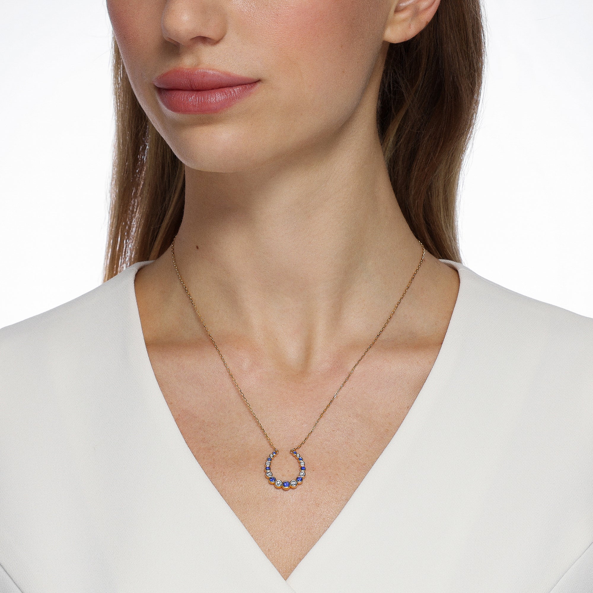 Bubbly Horseshoe Sapphire and Diamond Pendant - Image 2