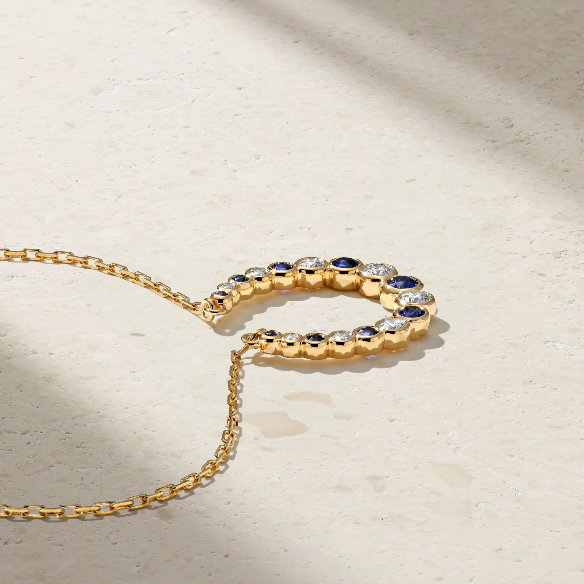 Bubbly Horseshoe Sapphire and Diamond Pendant - Image 3