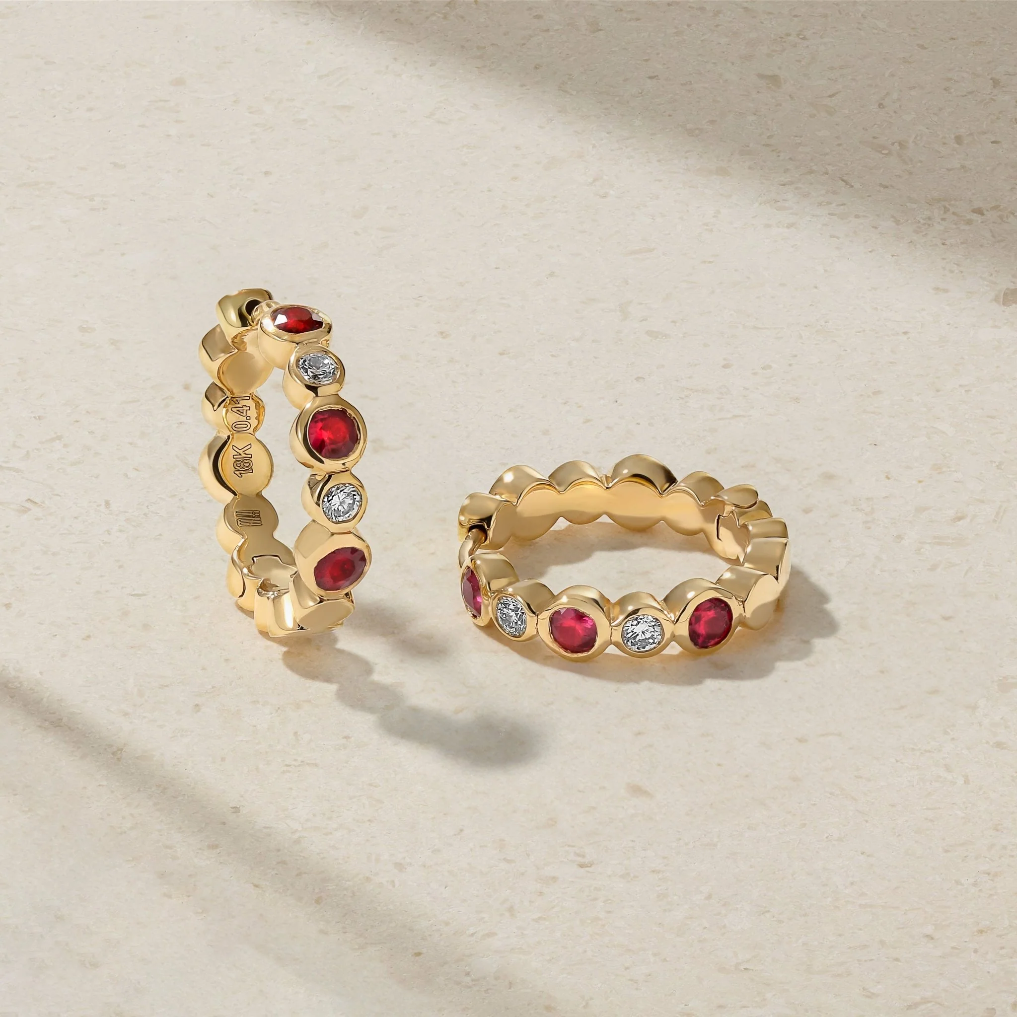 Bubbly Ruby and Diamond Mini Hoop Earrings - Image 3