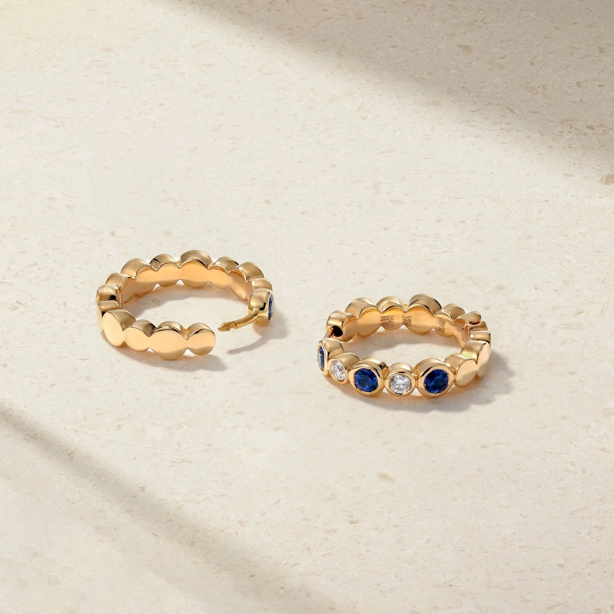 Bubbly Sapphire and Diamond Mini Hoop Earrings - Image 3