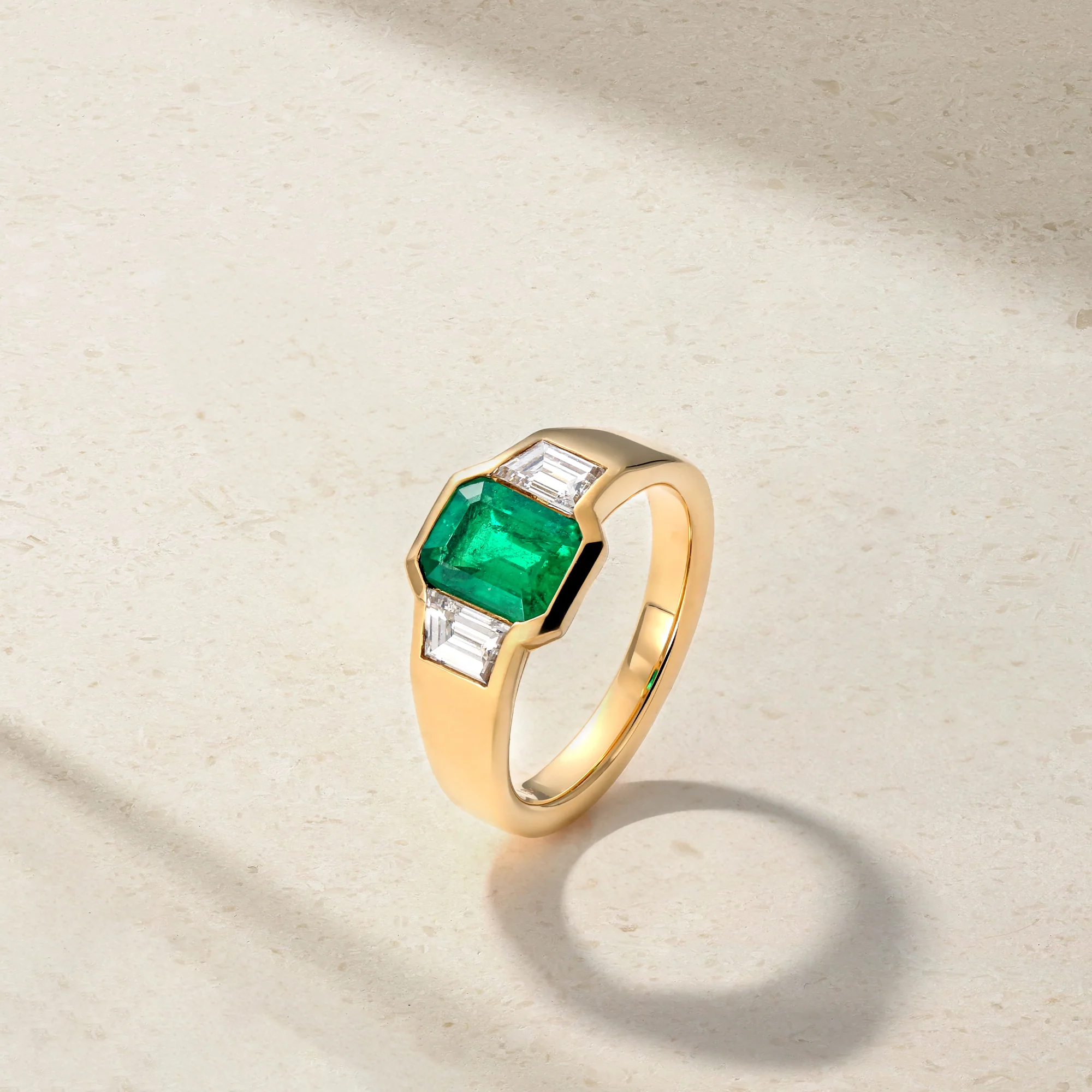 Chunky Half Bezel Emerald and Diamond Ring - Image 3