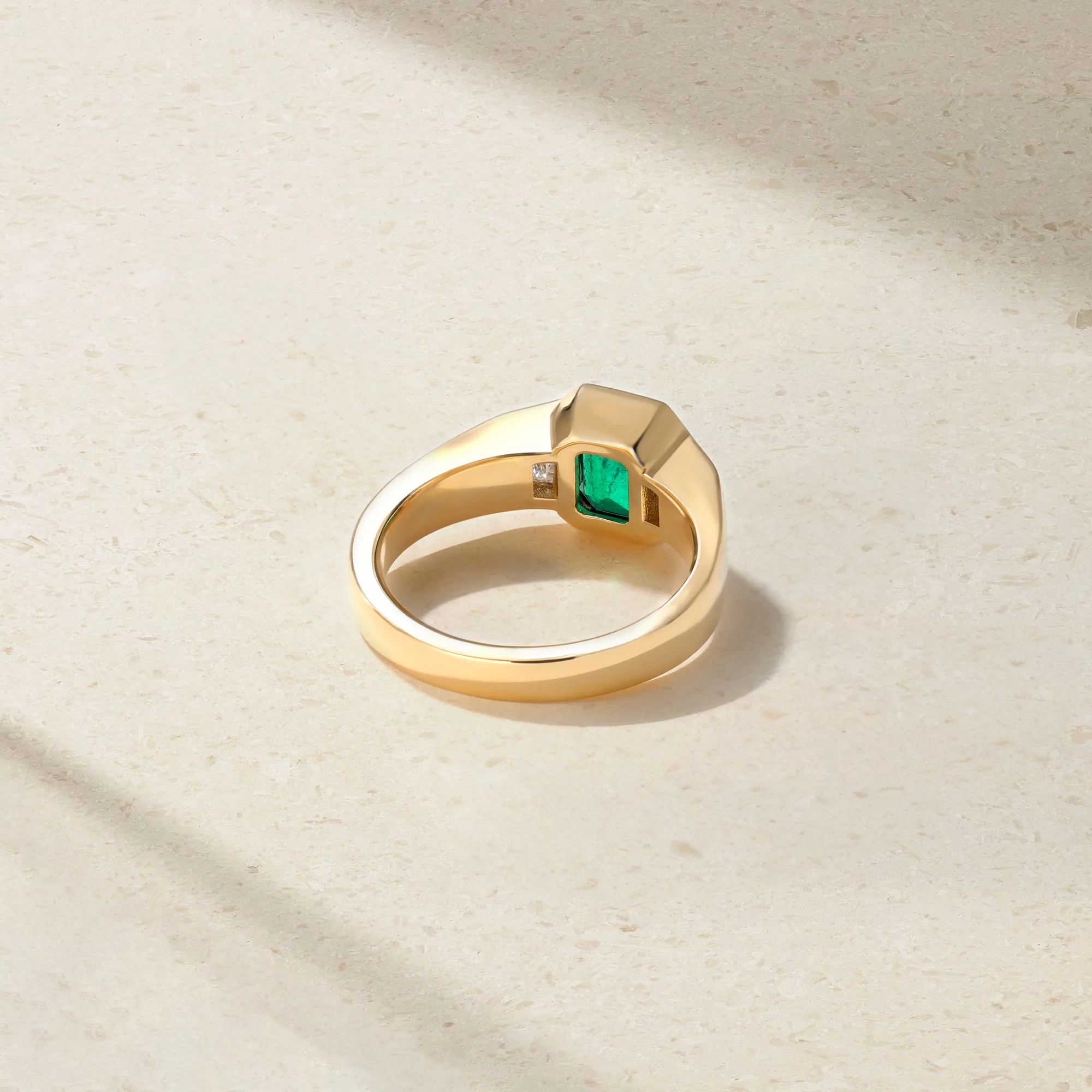 Chunky Half Bezel Emerald and Diamond Ring - Image 4