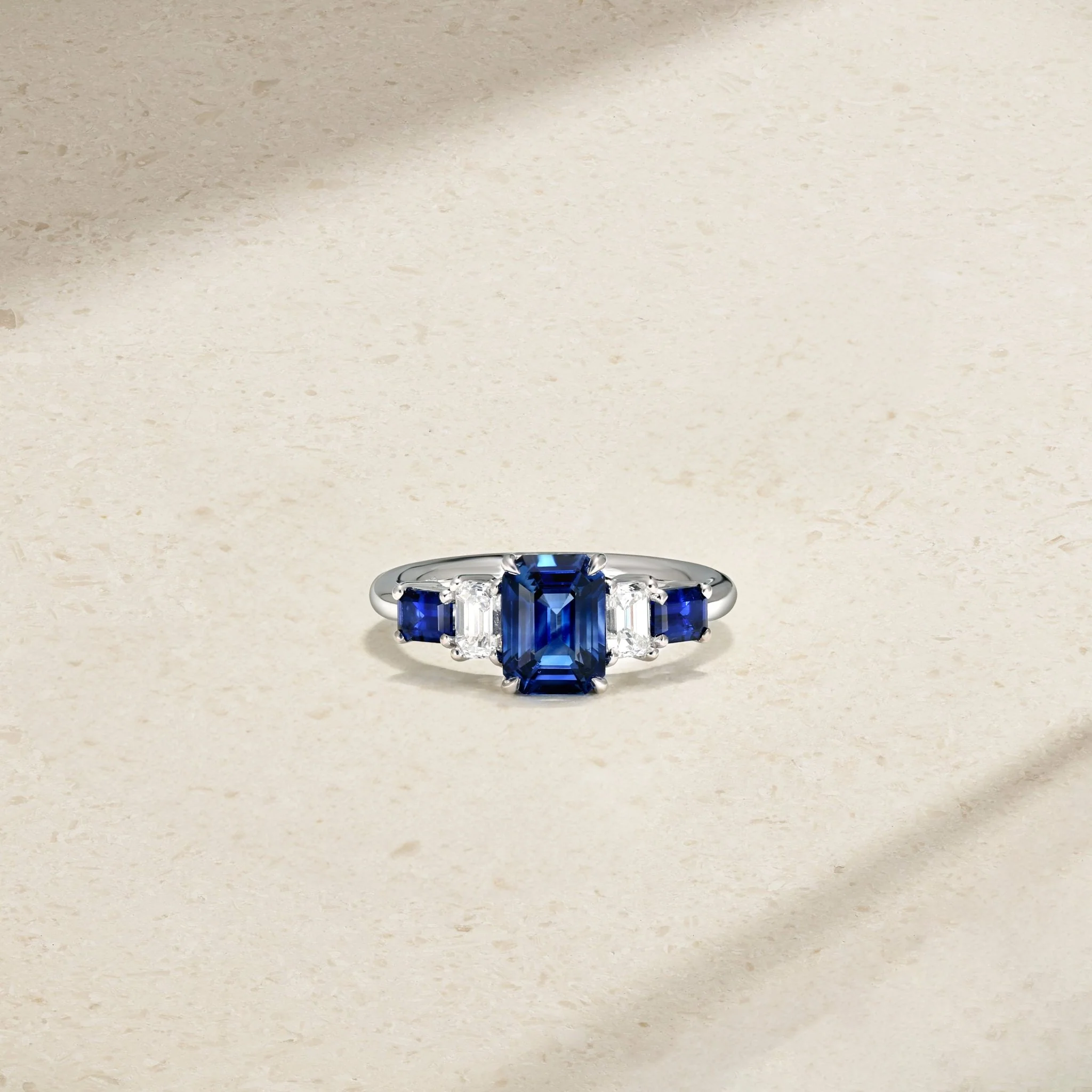 Classic Deco Five Stone Sapphire and Diamond Ring - Image 3