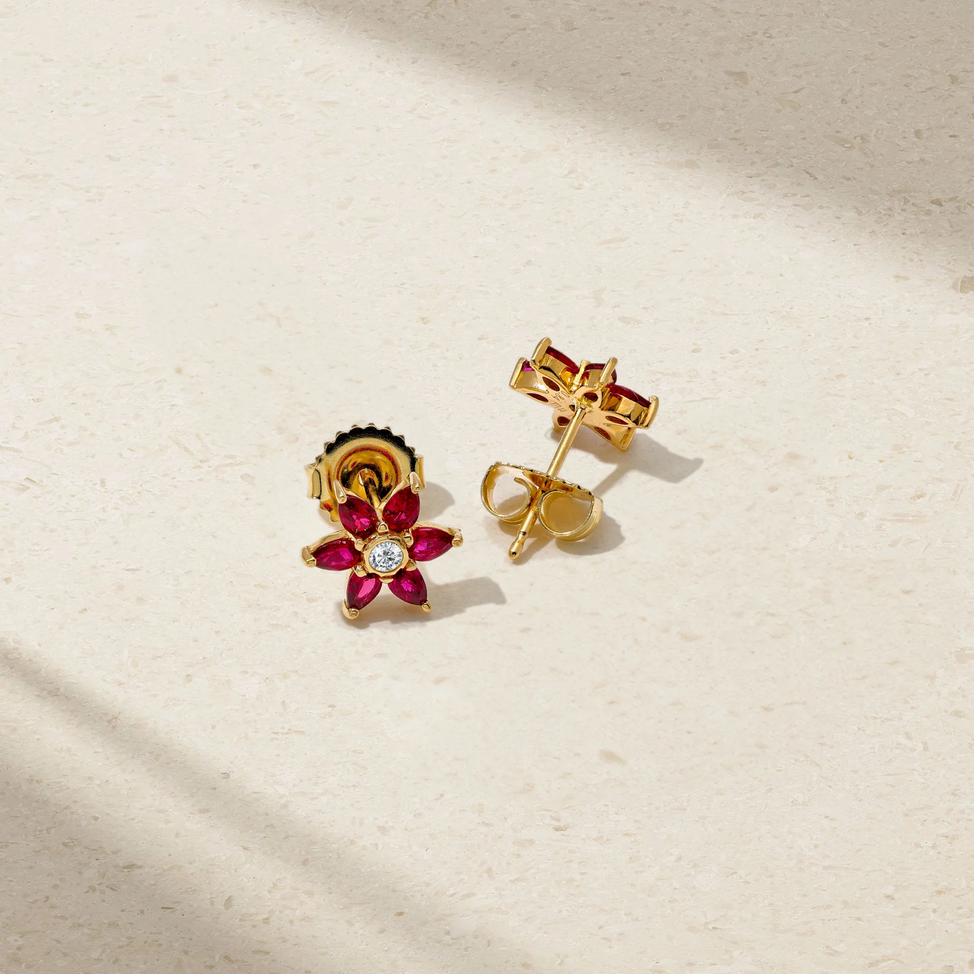 Daffodil Garden Ruby and Diamond Stud Earrings - Image 3