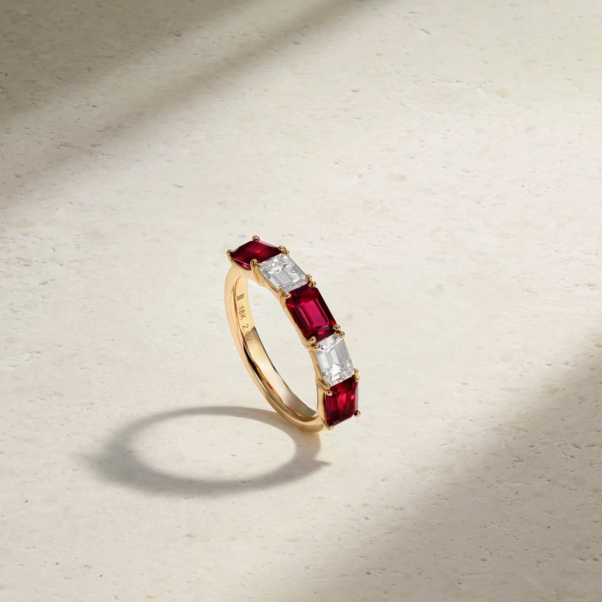 East-West Emerald Cut Ruby and Diamond Band - Image 2
