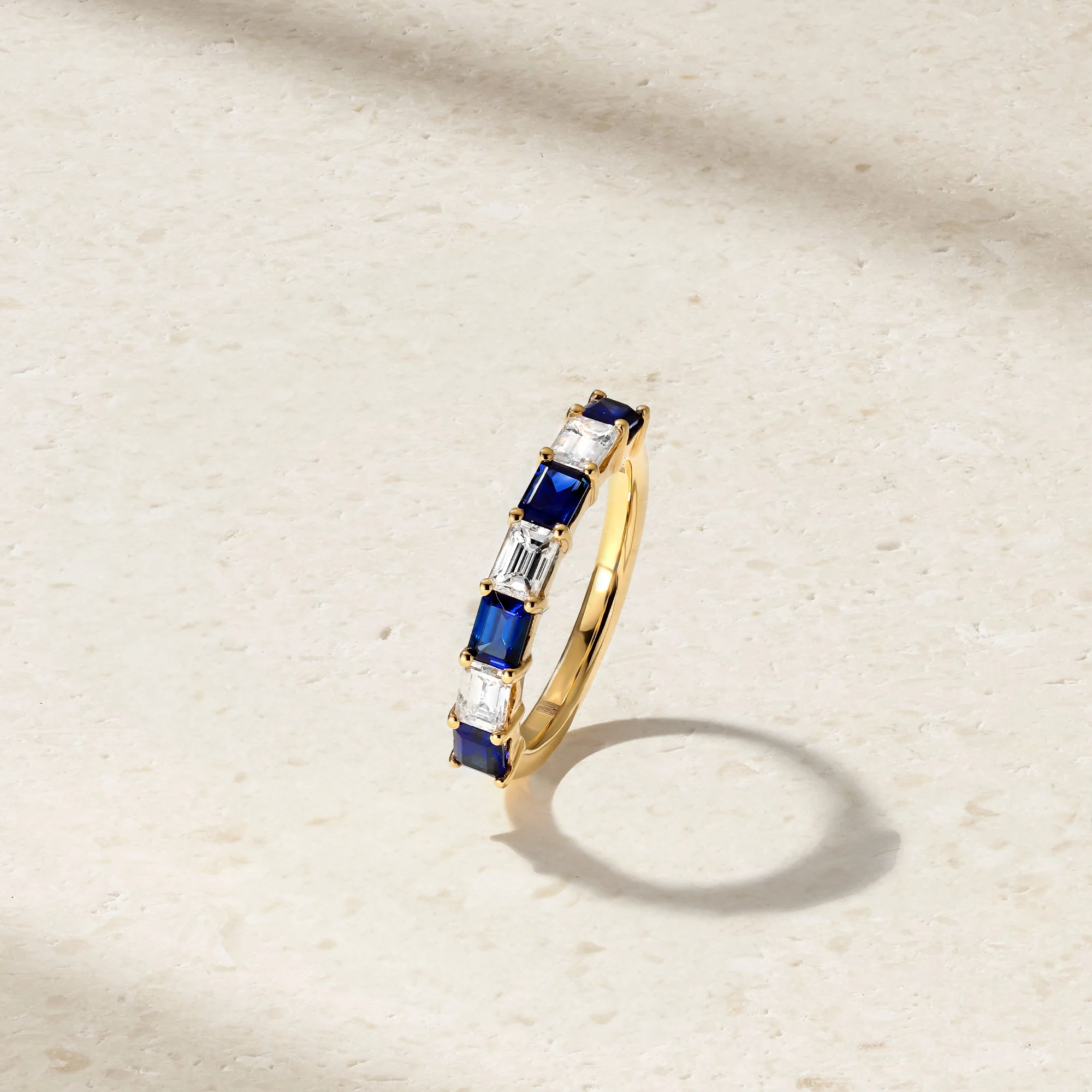 East-West Emerald Cut Sapphire and Diamond Band - Image 3