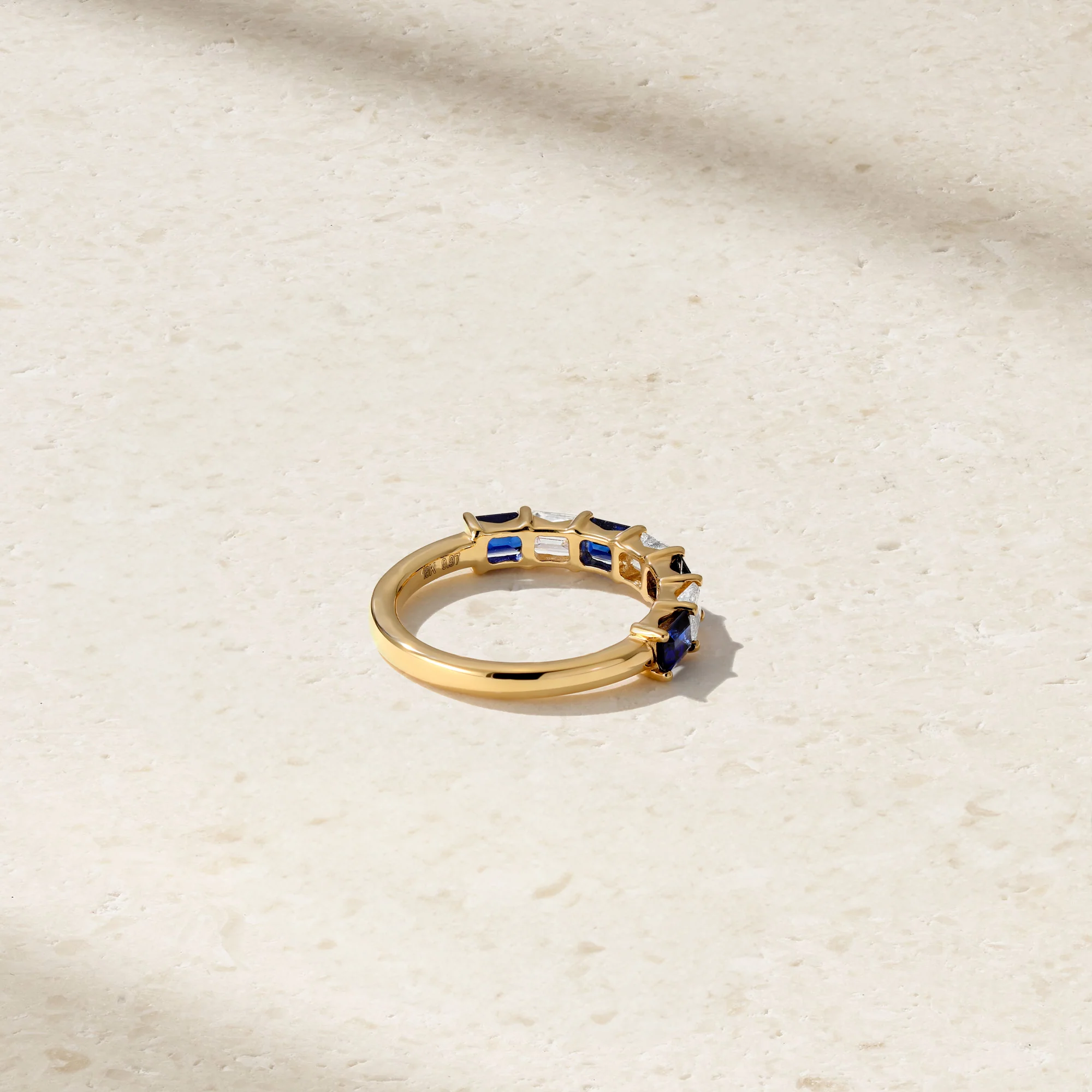 East-West Emerald Cut Sapphire and Diamond Band - Image 4