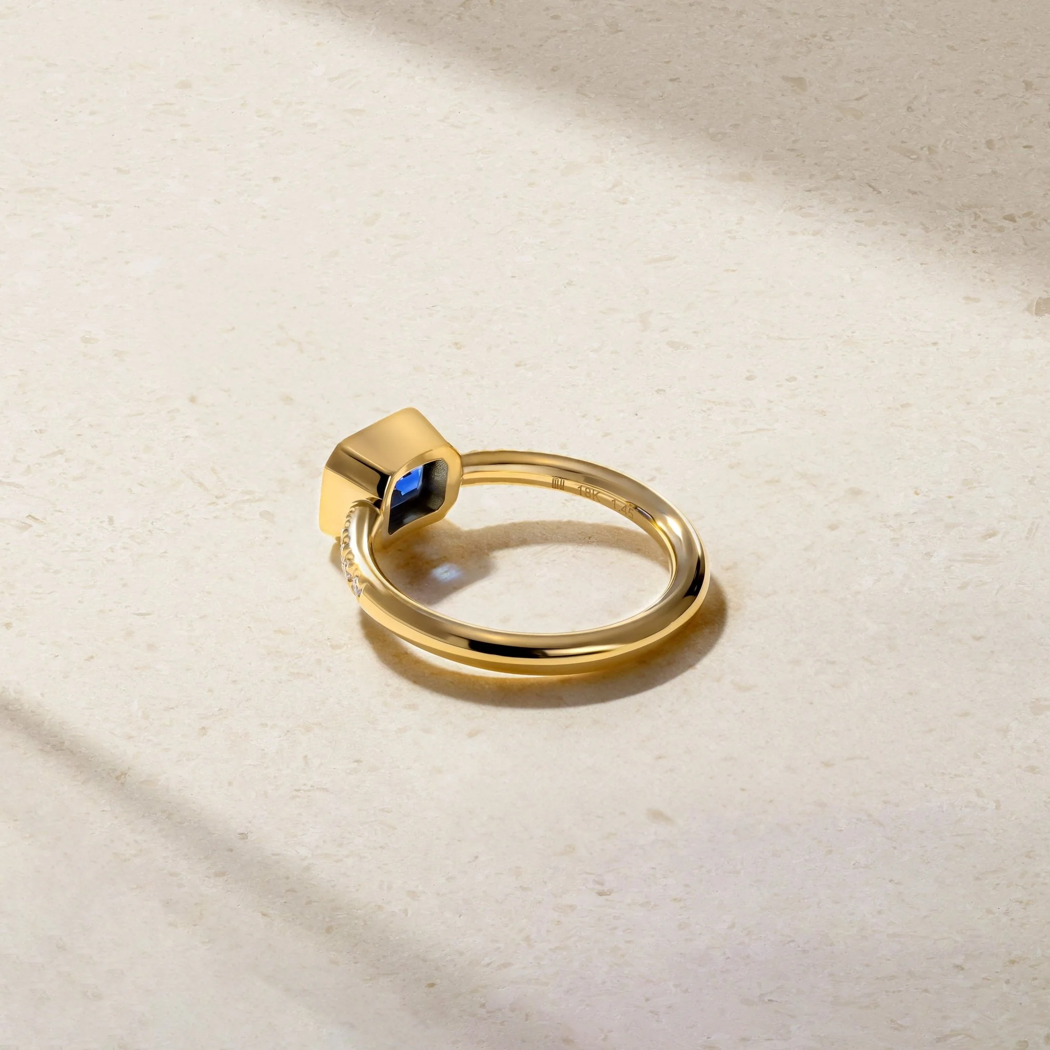 East-West Emerald Cut Sapphire and Diamond Bezel Ring - Image 4