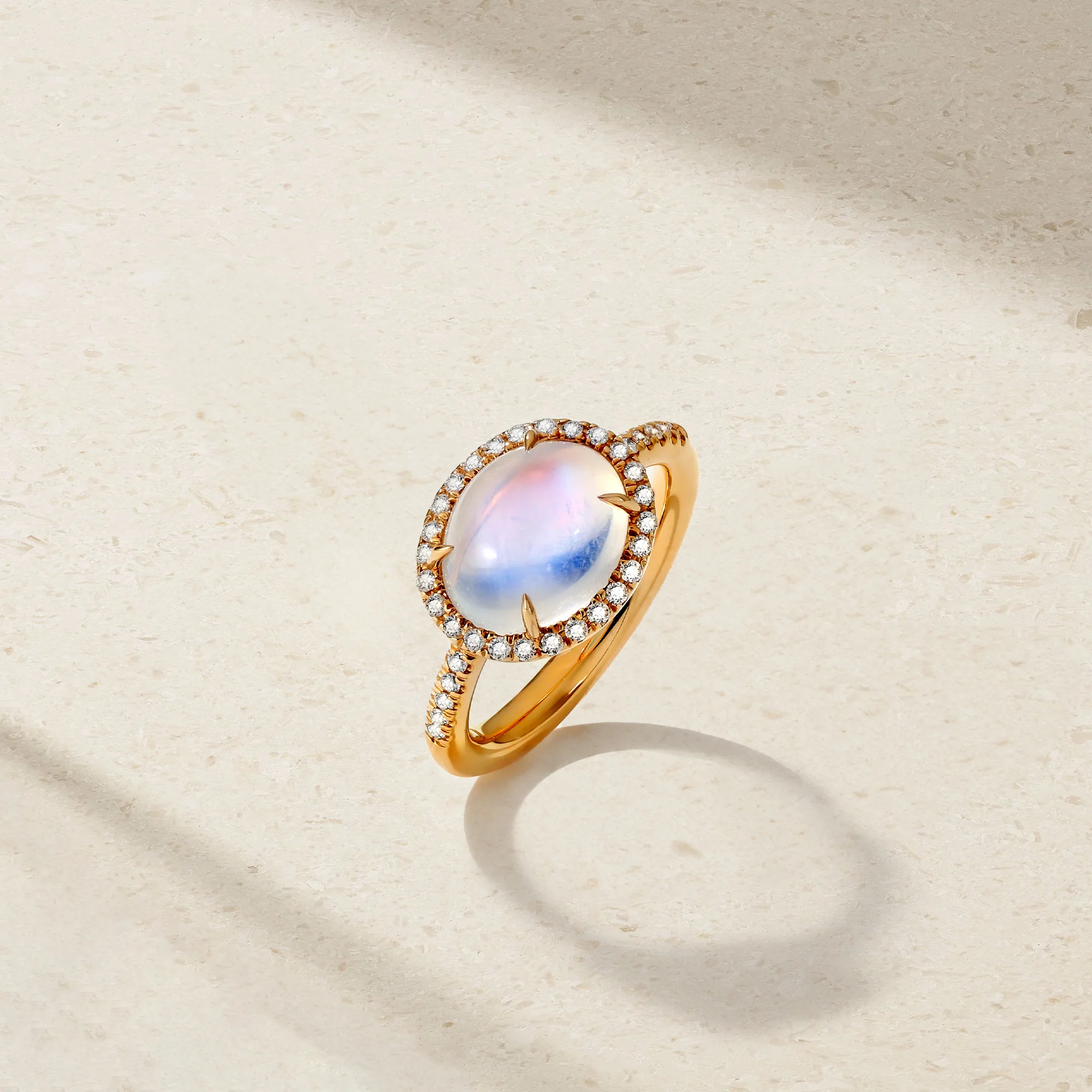 East-West Moonstone and Diamond Halo Ring - Image 3