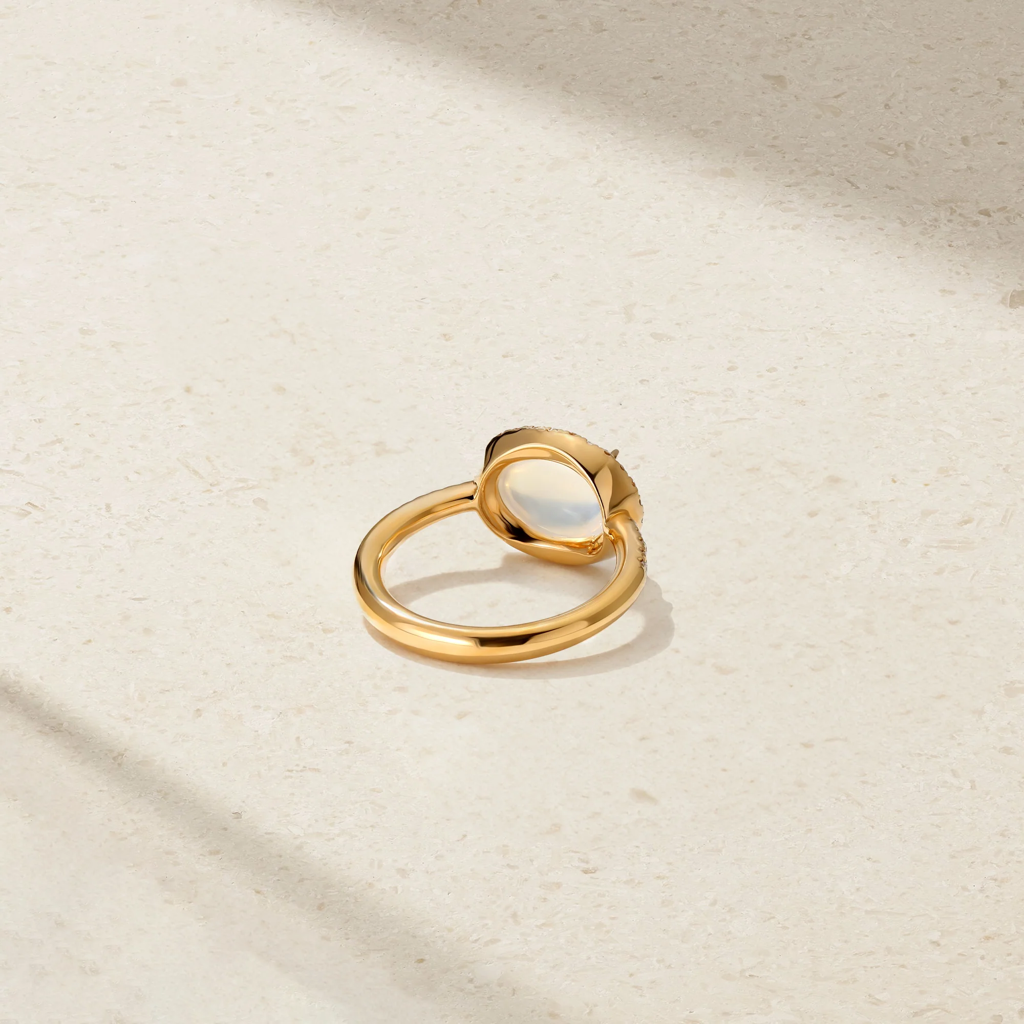 East-West Moonstone and Diamond Halo Ring - Image 4