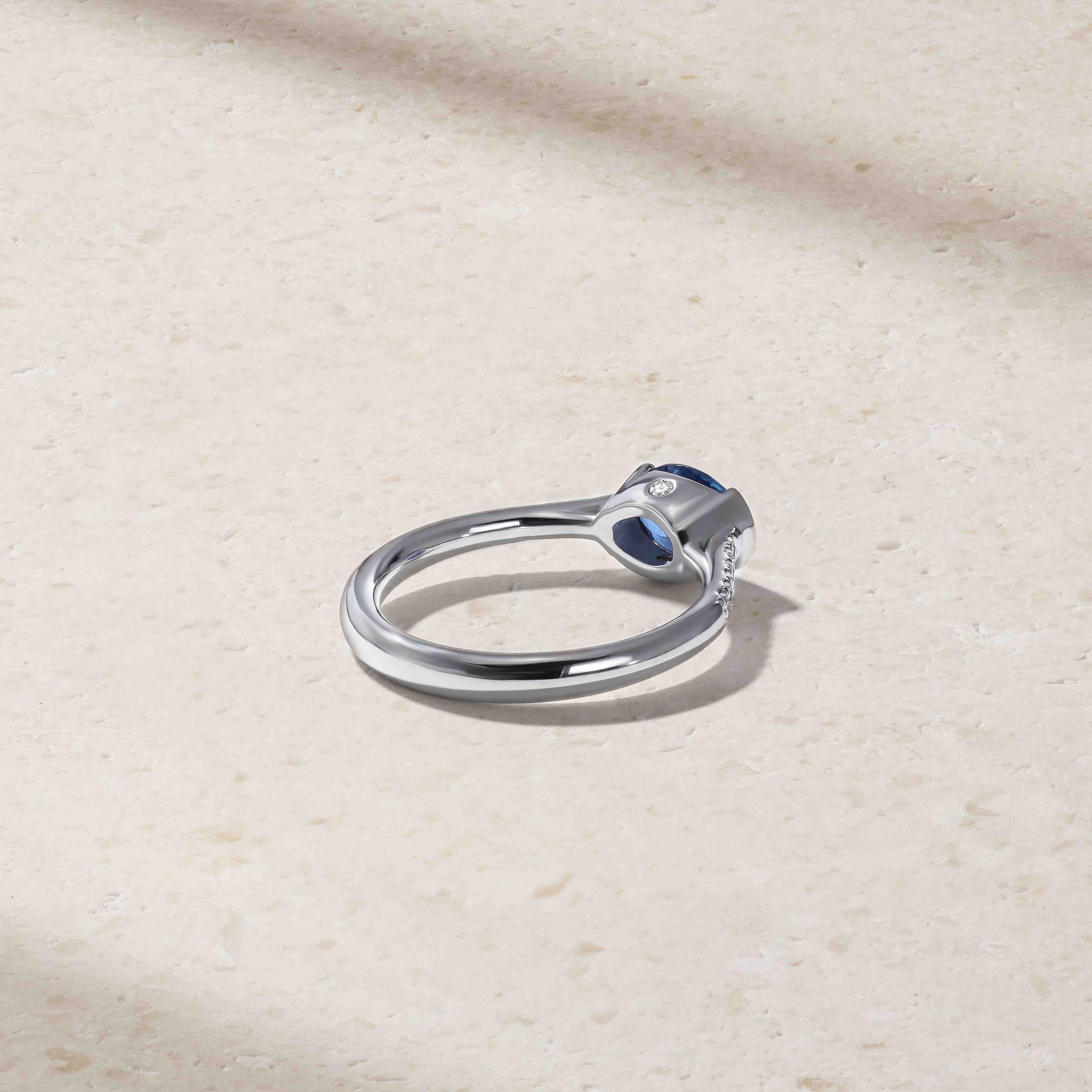 East-West Sapphire and Diamond Half Bezel Ring - Image 3