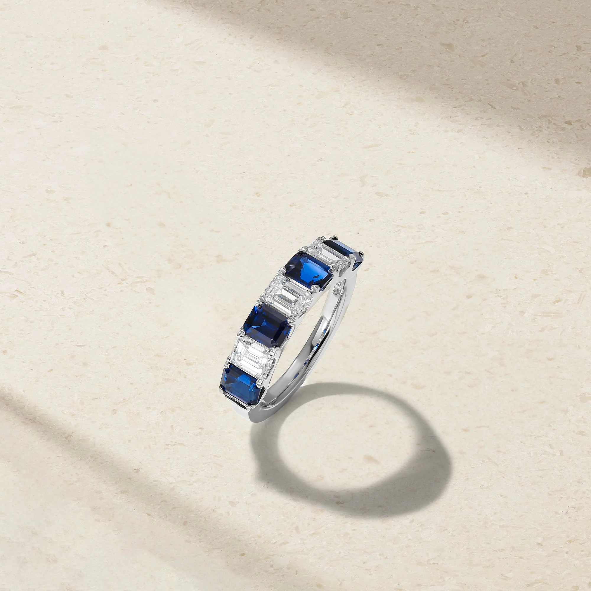 Emerald Cut Sapphire and Diamond Alternating Band - Image 3