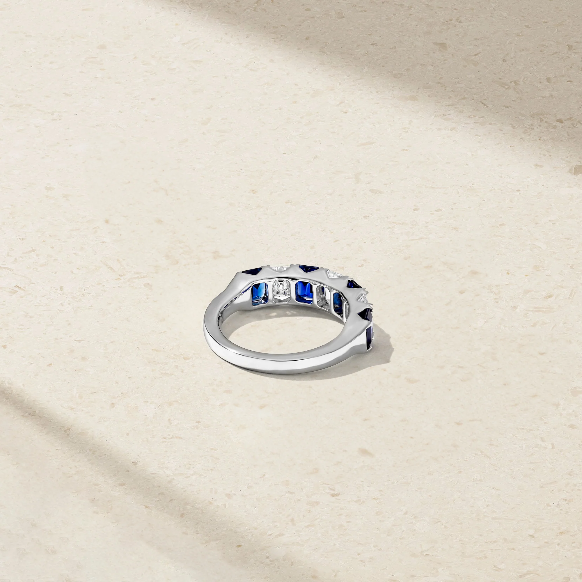 Emerald Cut Sapphire and Diamond Alternating Band - Image 4