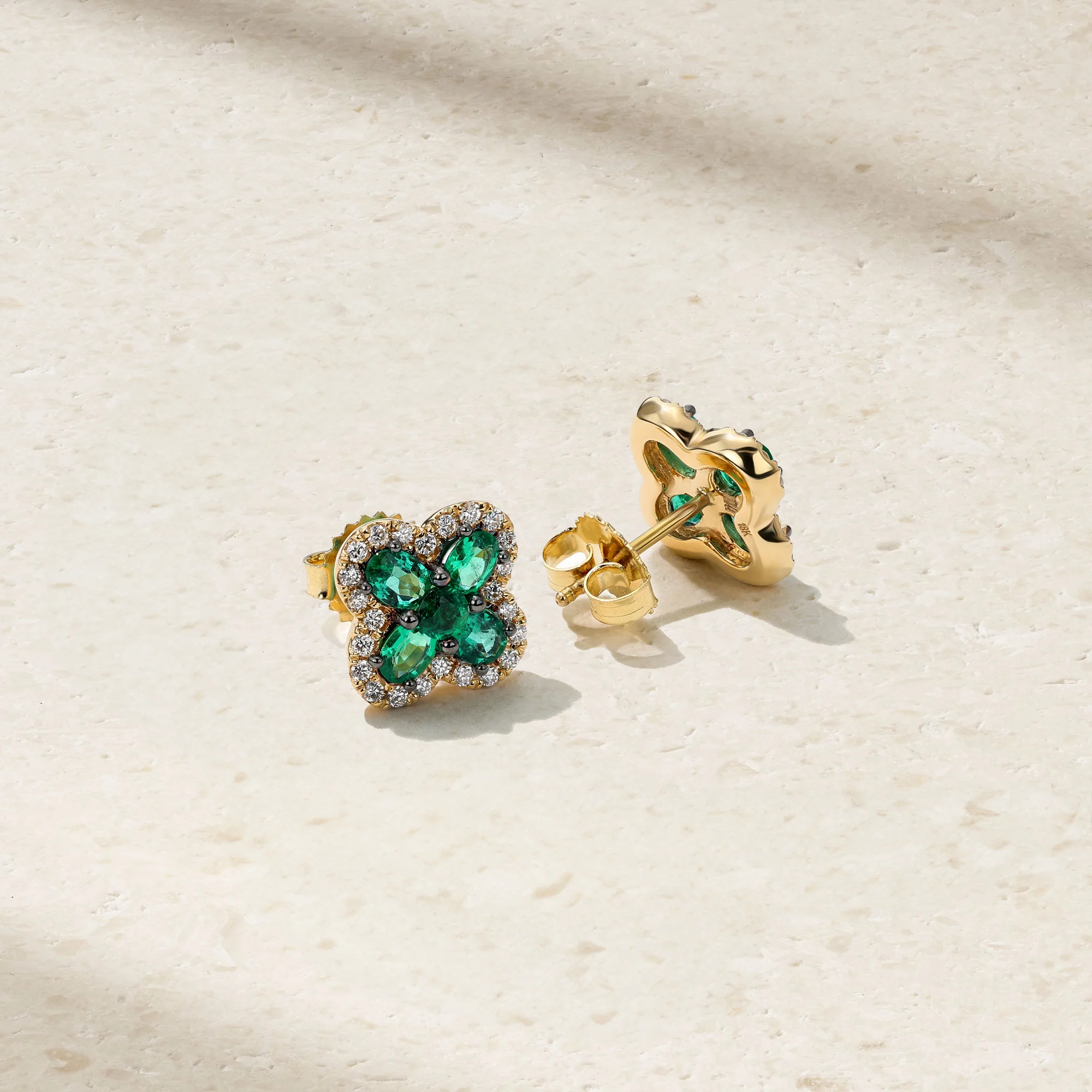Felicity Emerald and Diamond Stud Earrings - Image 2