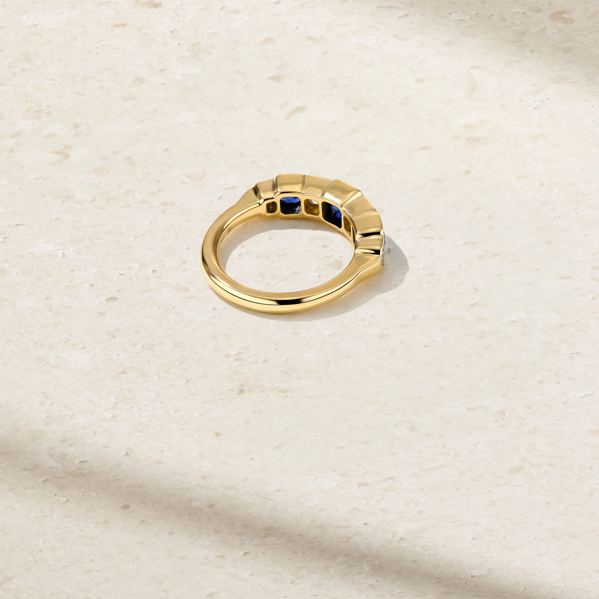 Graduating Asscher Cut Sapphire and Diamond Ring - Image 3