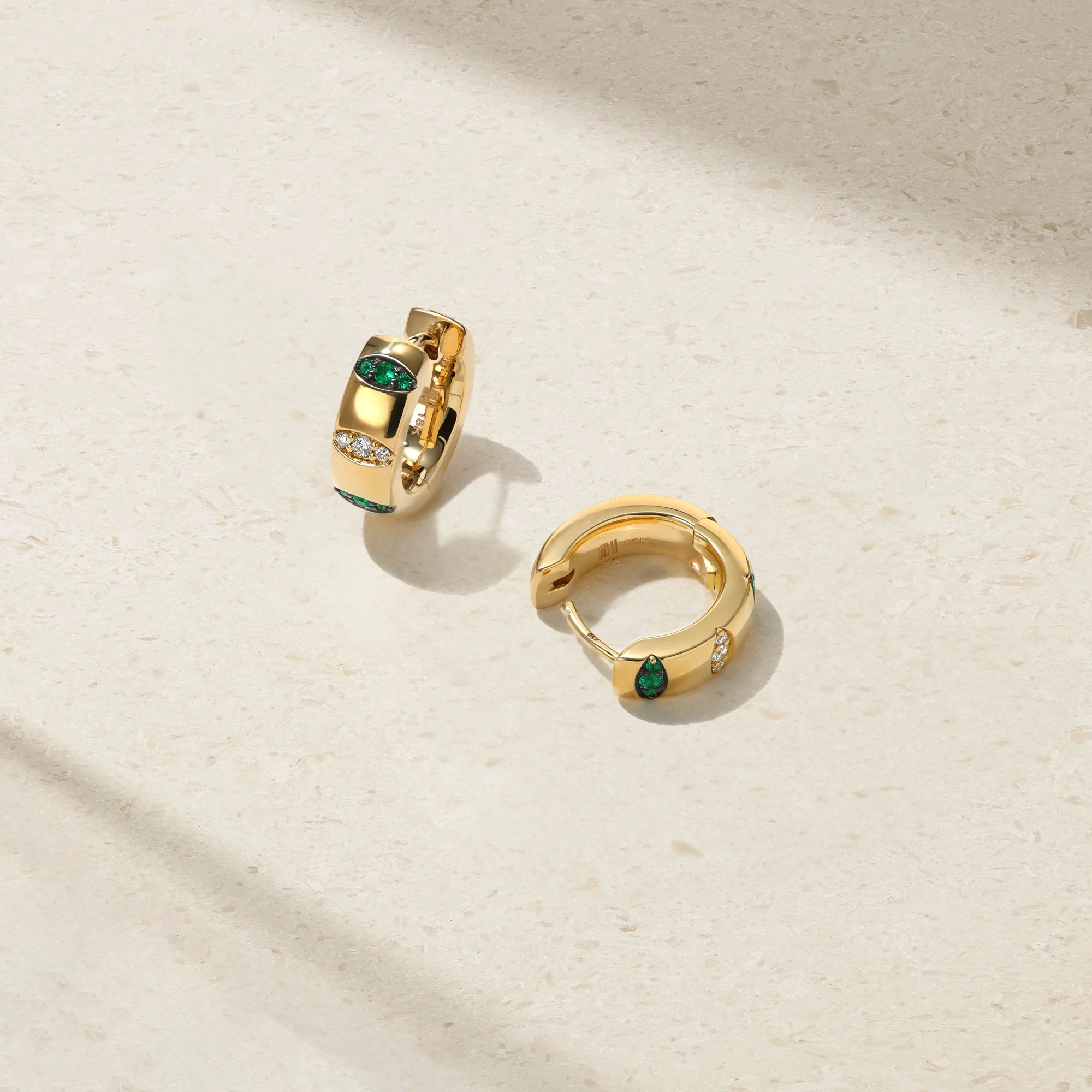 Guardian Pavé Emerald Huggie Earrings - Image 2