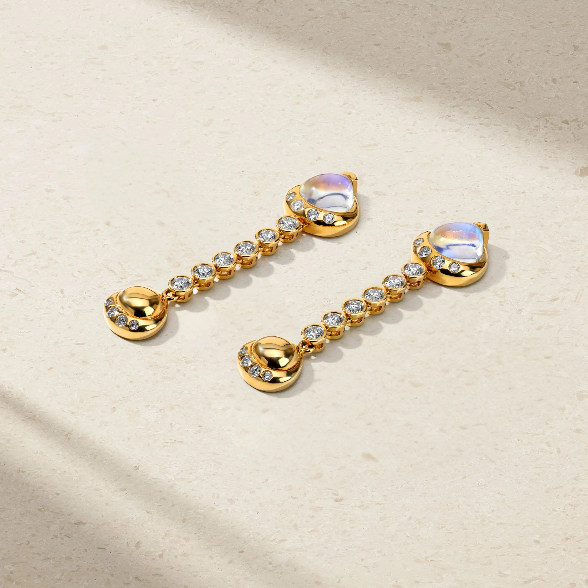 Gumdrop Moonstone Diamond Dangle Earrings - Image 2