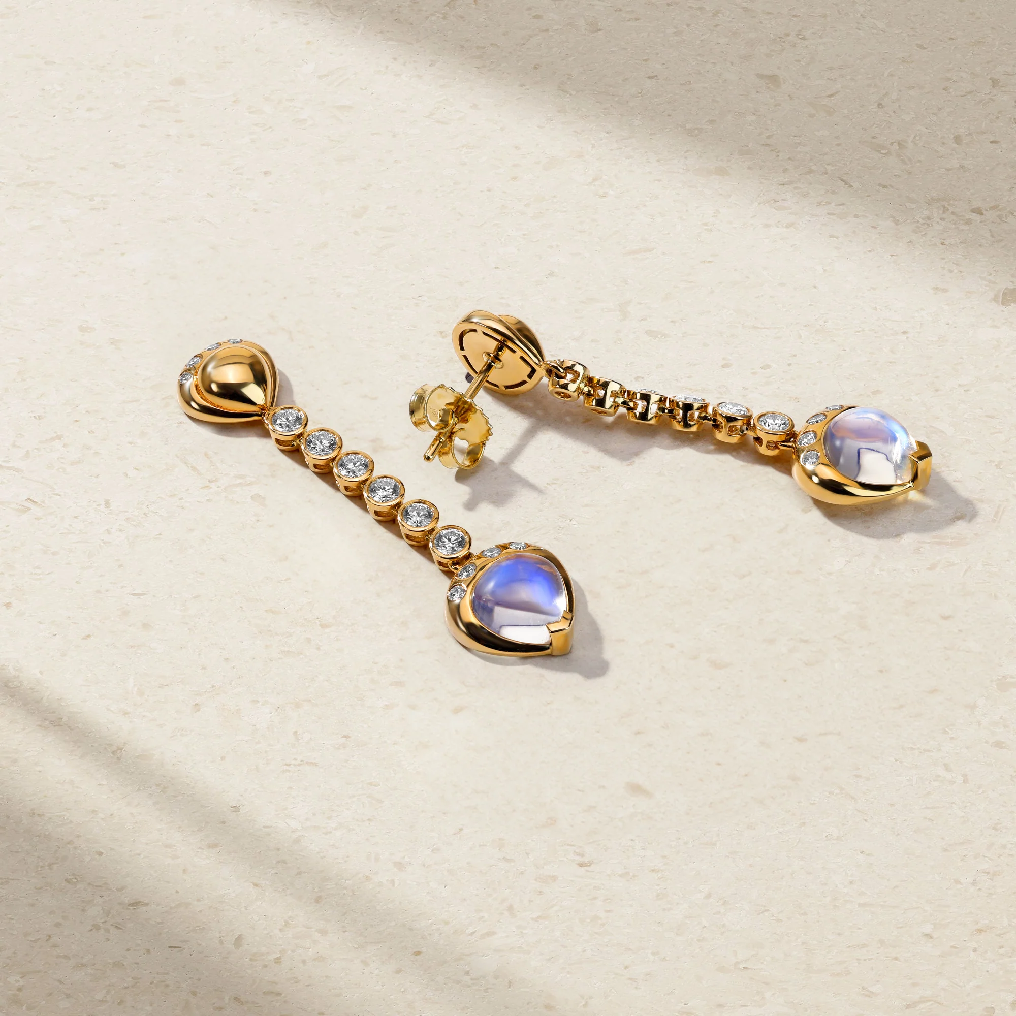 Gumdrop Moonstone Diamond Dangle Earrings - Image 3