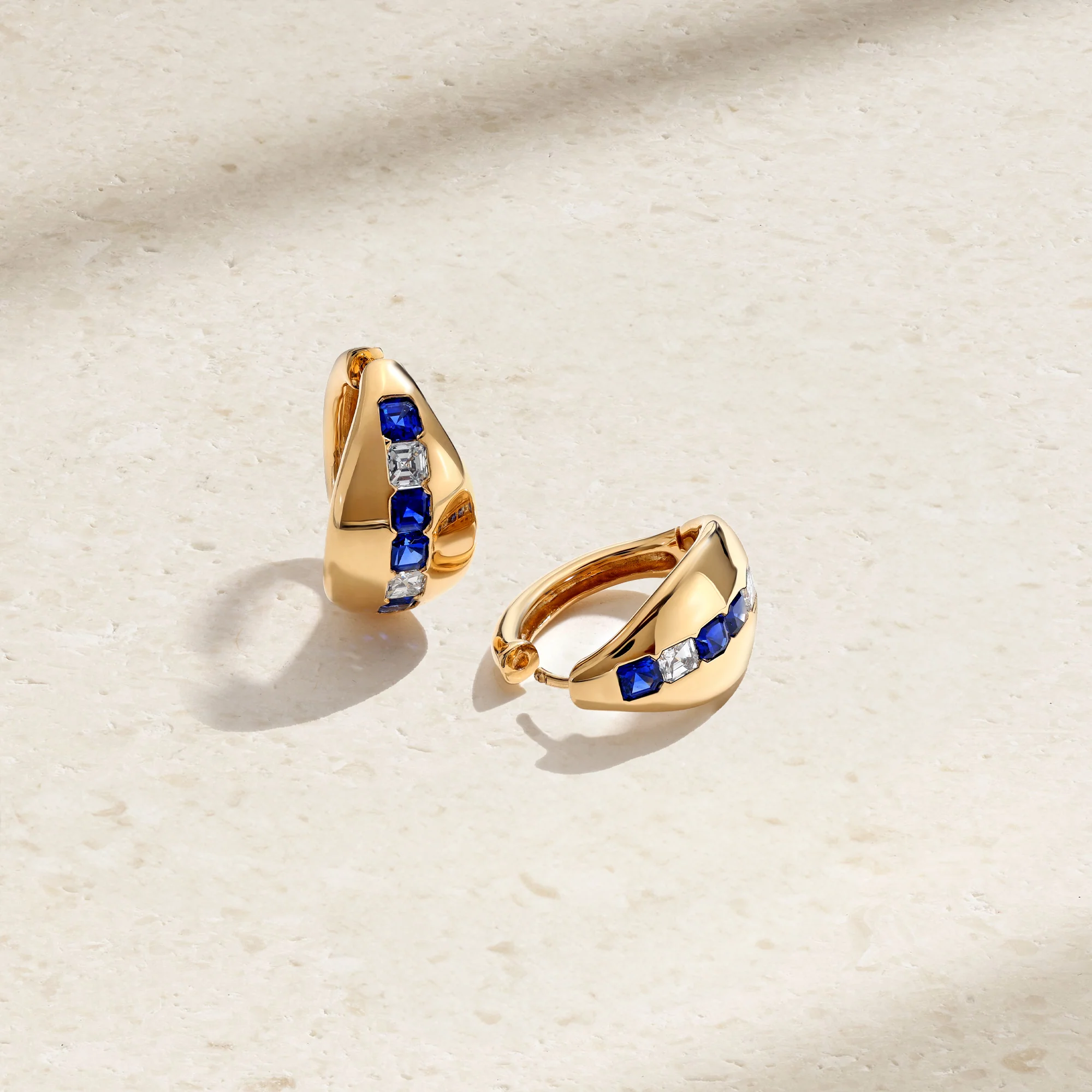 Gypsy Asscher Cut Sapphire and Diamond Huggie Earrings - Image 3