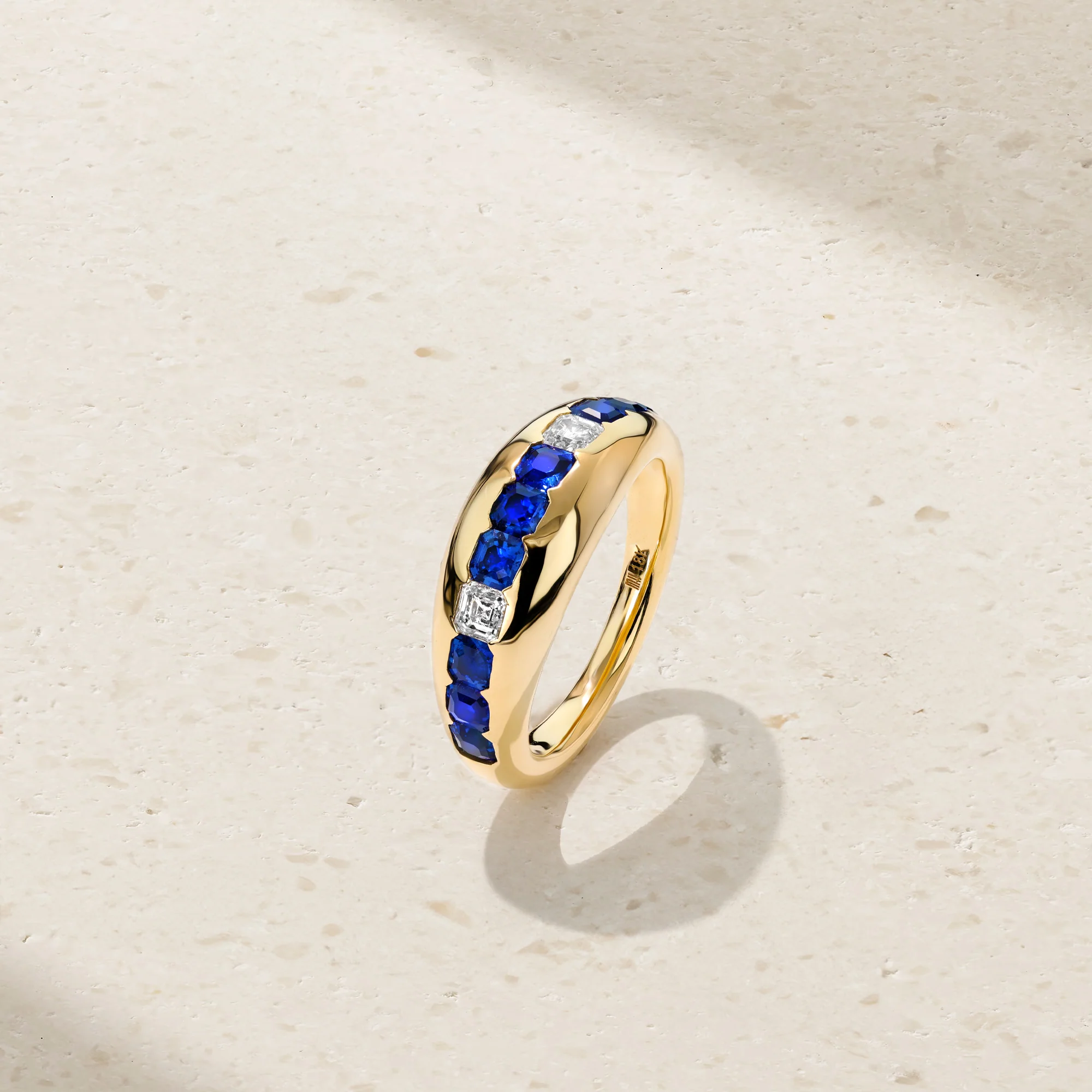 Gypsy Asscher Cut Sapphire and Diamond Ring - Image 3