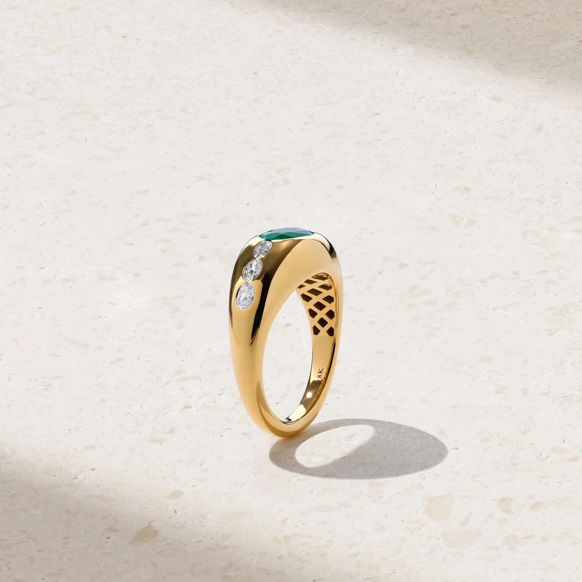 Gypsy Oval Emerald and Diamond Ring - Image 3