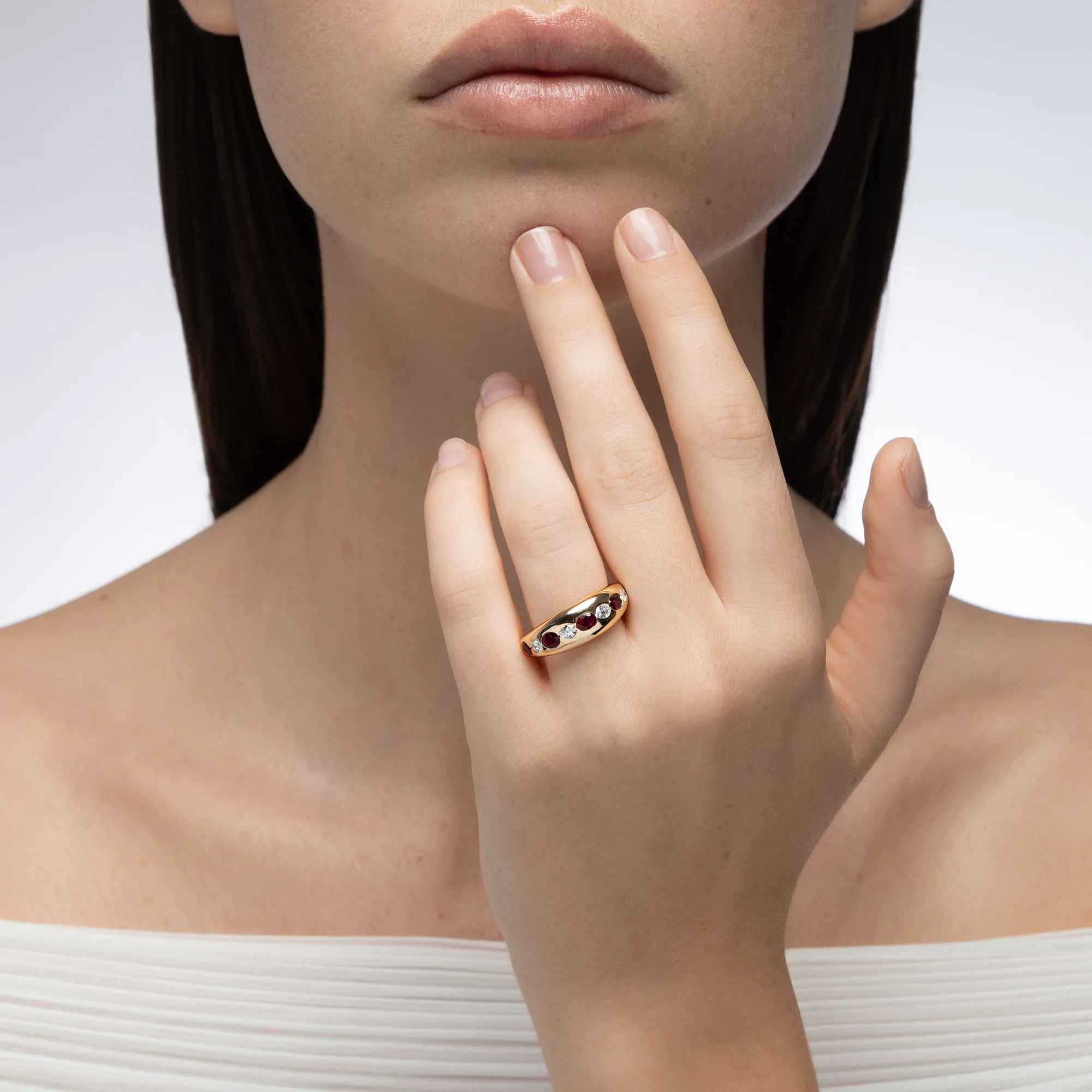 Gypsy Petite Oval Ruby and Diamond Ring - Image 2