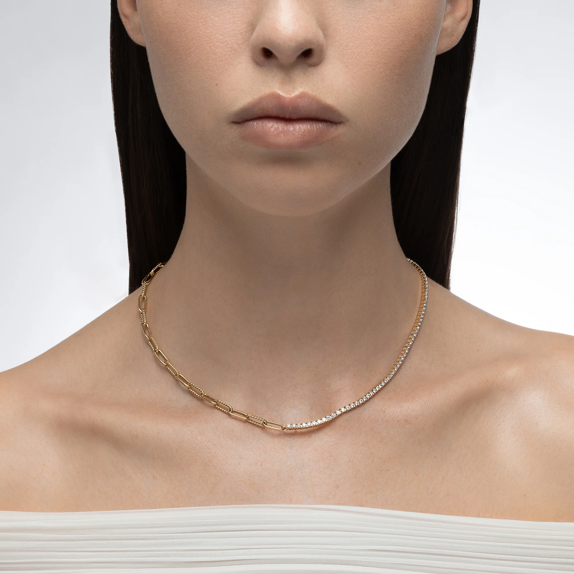 Half and Half Diamond and Chunky Link Necklace - Image 2
