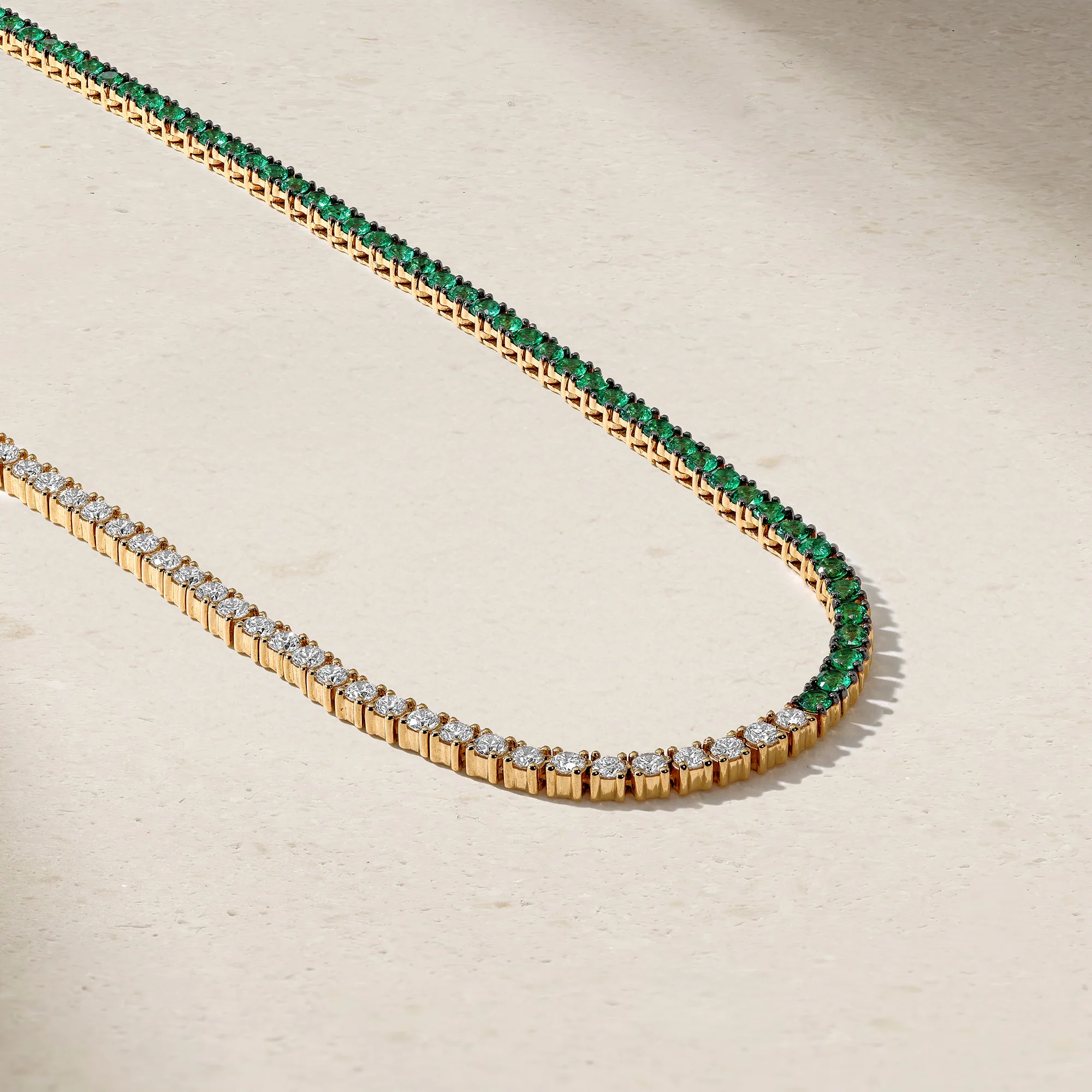 Half and Half Emerald and Diamond Tennis Necklace - Image 3