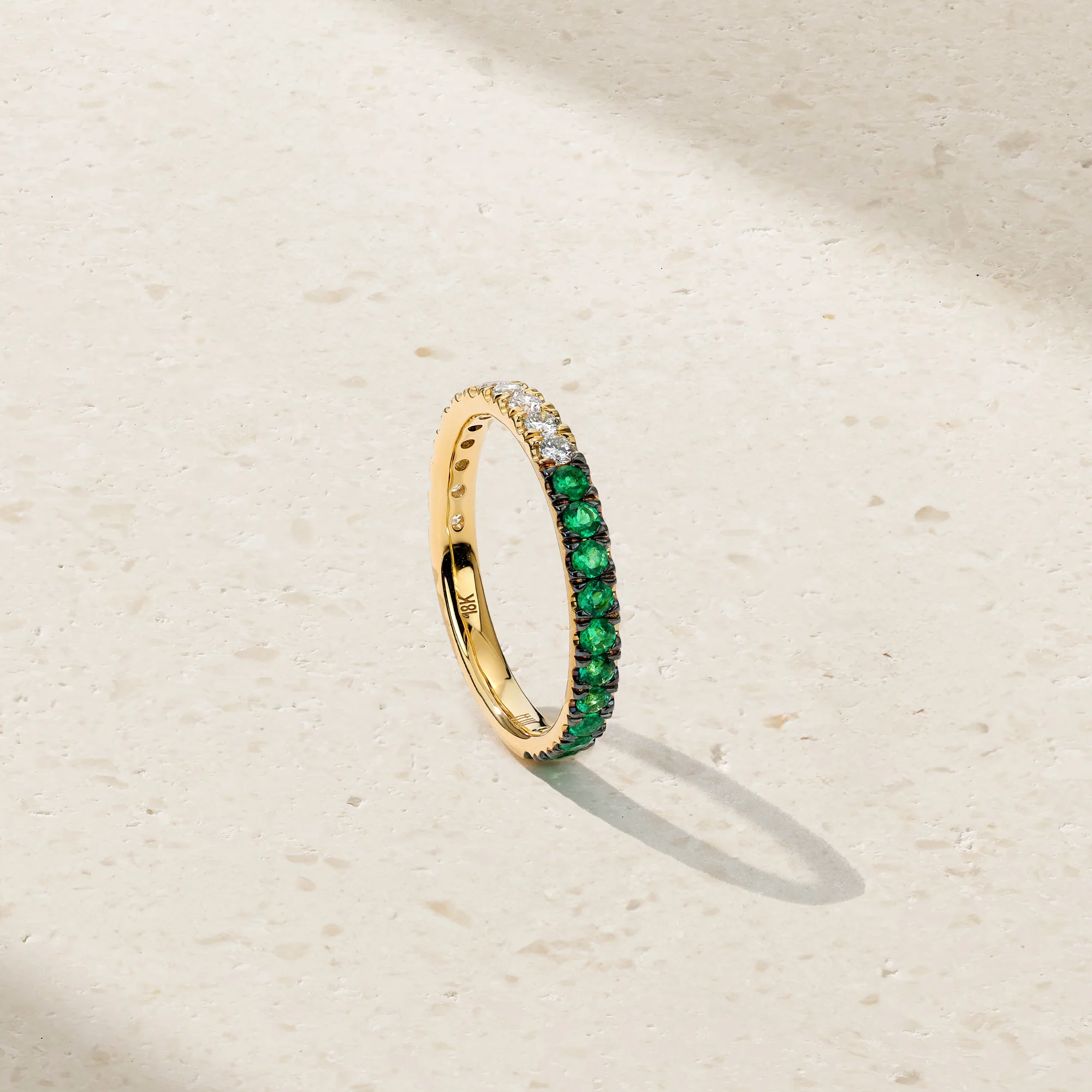 Half and Half Emerald and Diamond Thread Ring - Image 3
