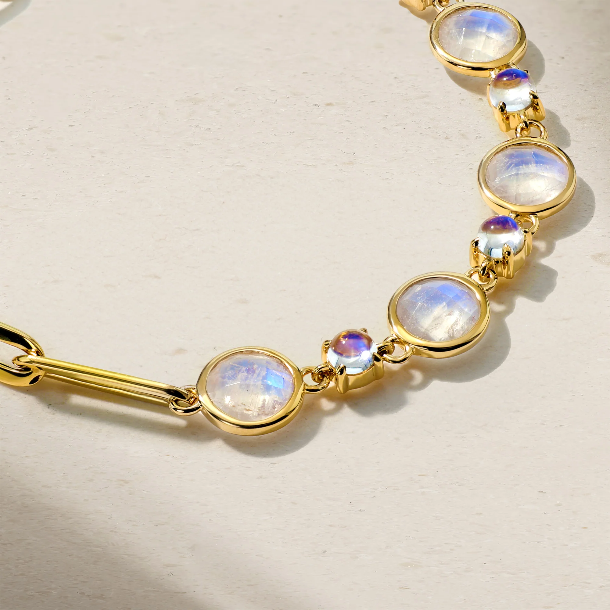 Half and Half Moonstone and Chunky Paperclip Link Bracelet - Image 2