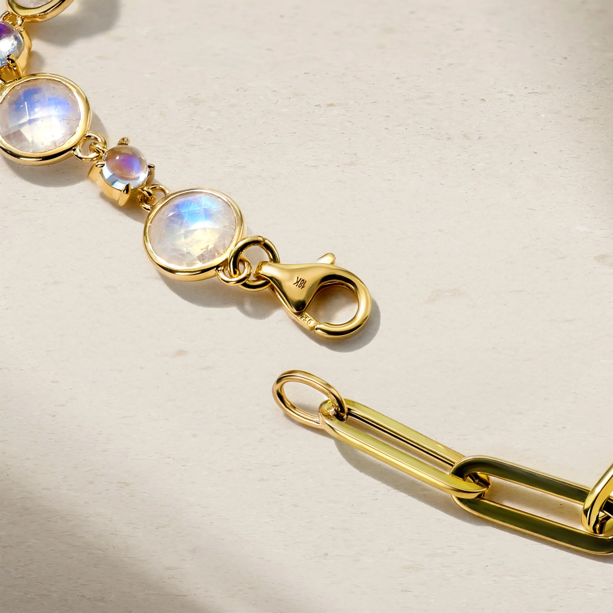 Half and Half Moonstone and Chunky Paperclip Link Bracelet - Image 3