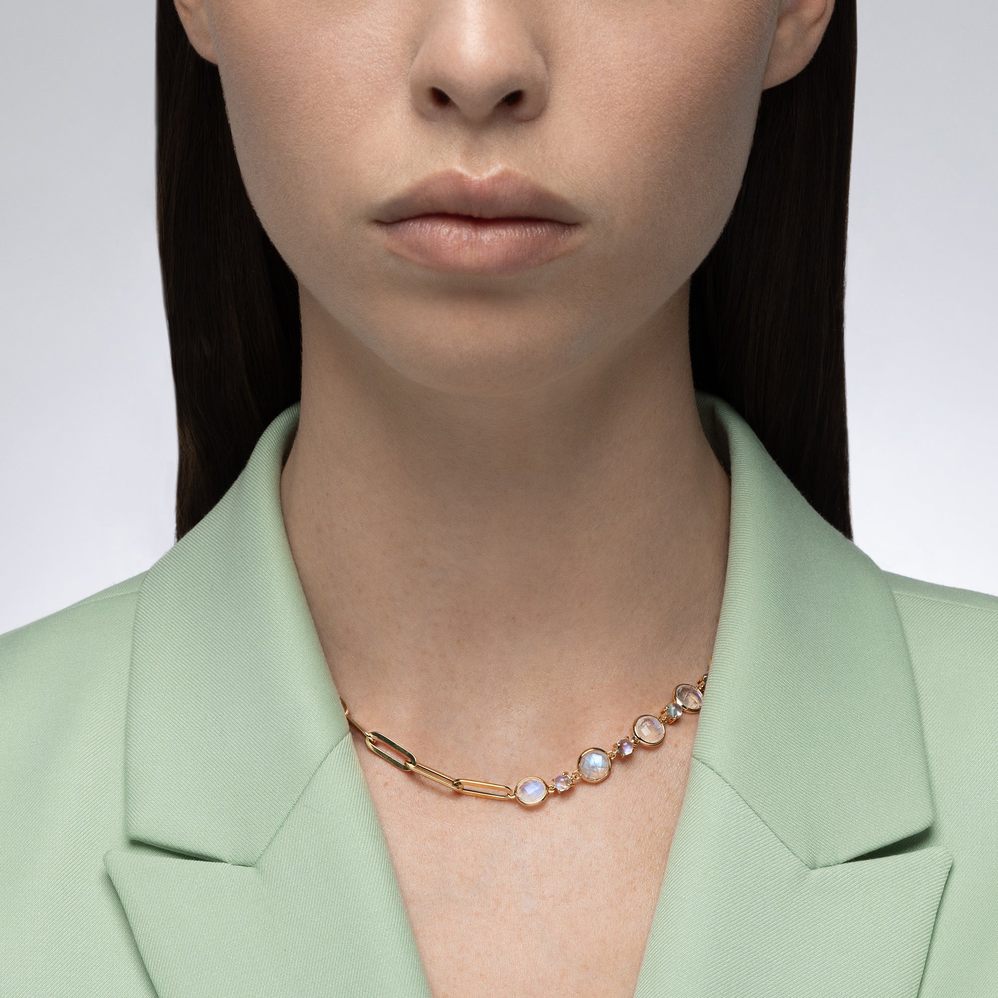 Half and Half Moonstone and Chunky Paperclip Link Necklace - Image 2