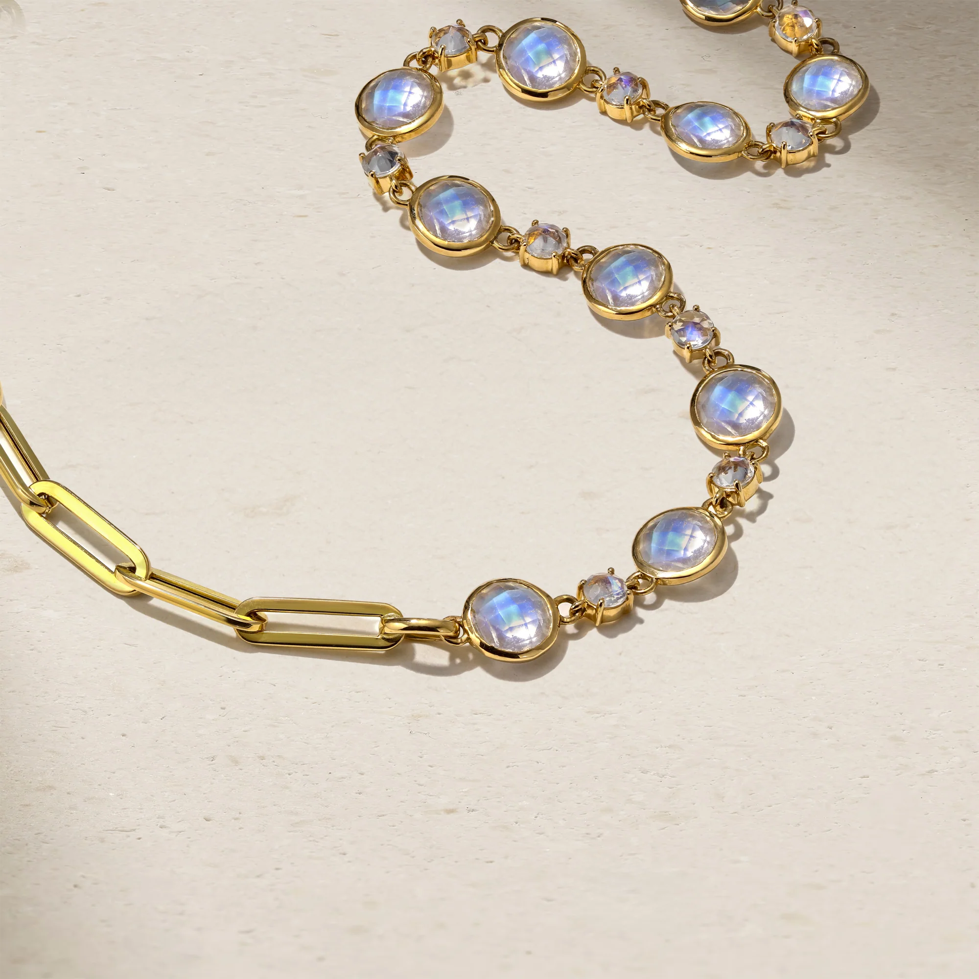 Half and Half Moonstone and Chunky Paperclip Link Necklace - Image 3